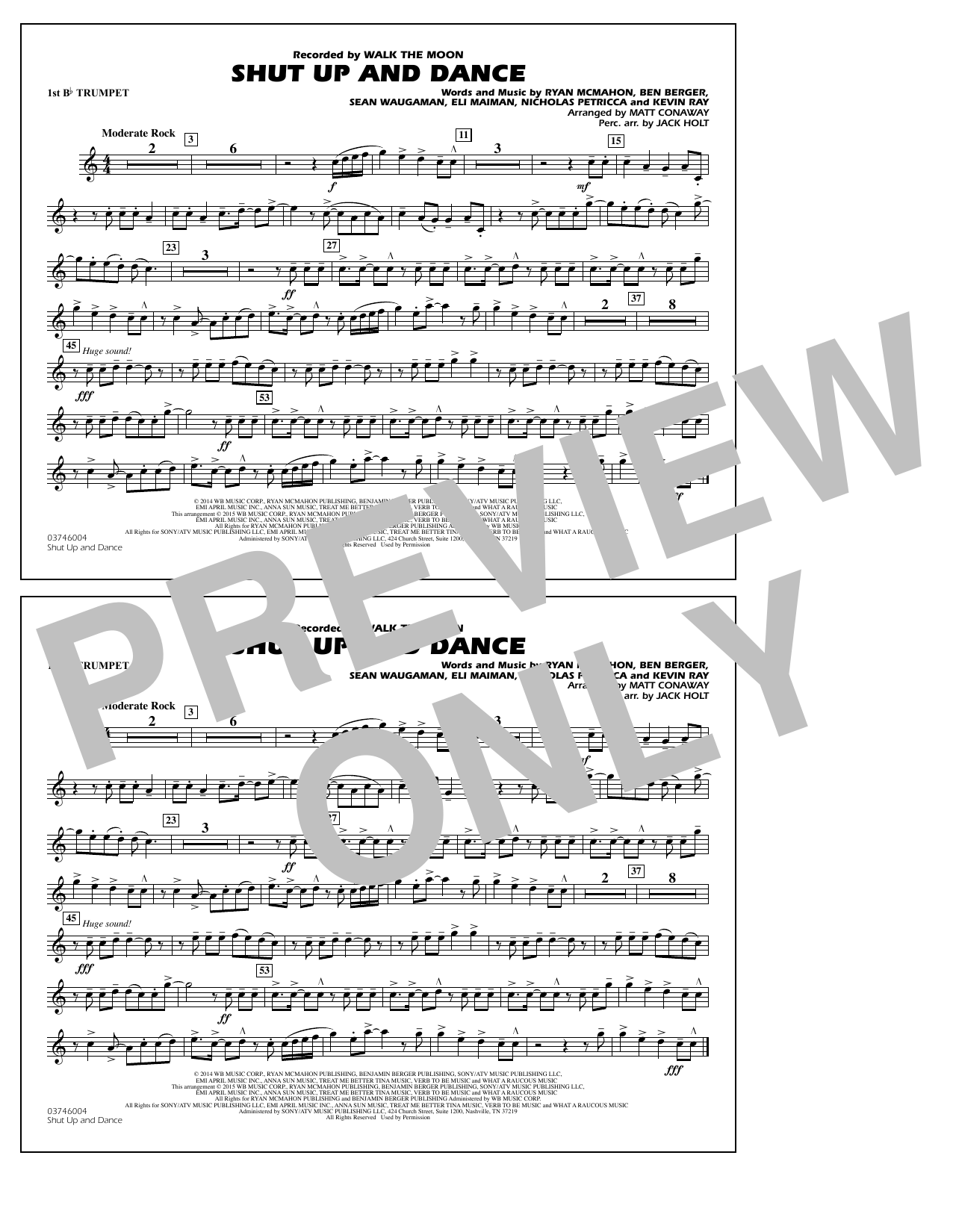 Download Walk The Moon Shut Up and Dance (Arr. Matt Conaway) - 1st Bb Trumpet Sheet Music and learn how to play Marching Band PDF digital score in minutes