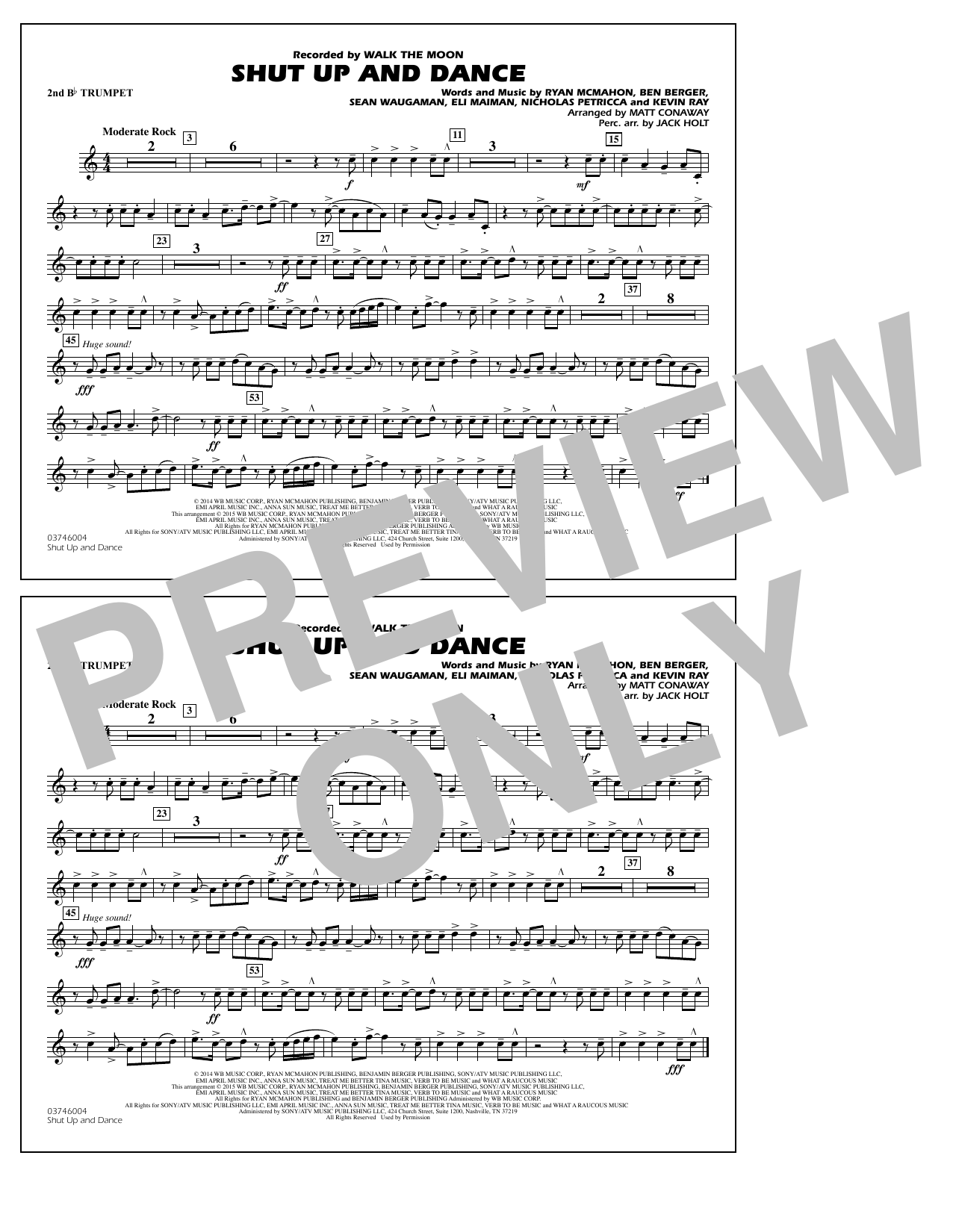 Download Walk The Moon Shut Up and Dance (Arr. Matt Conaway) - 2nd Bb Trumpet Sheet Music and learn how to play Marching Band PDF digital score in minutes