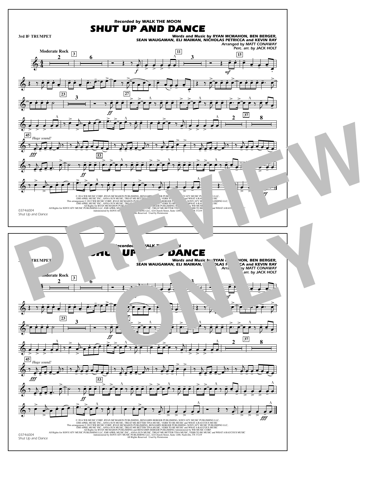 Download Walk The Moon Shut Up and Dance (Arr. Matt Conaway) - 3rd Bb Trumpet Sheet Music and learn how to play Marching Band PDF digital score in minutes