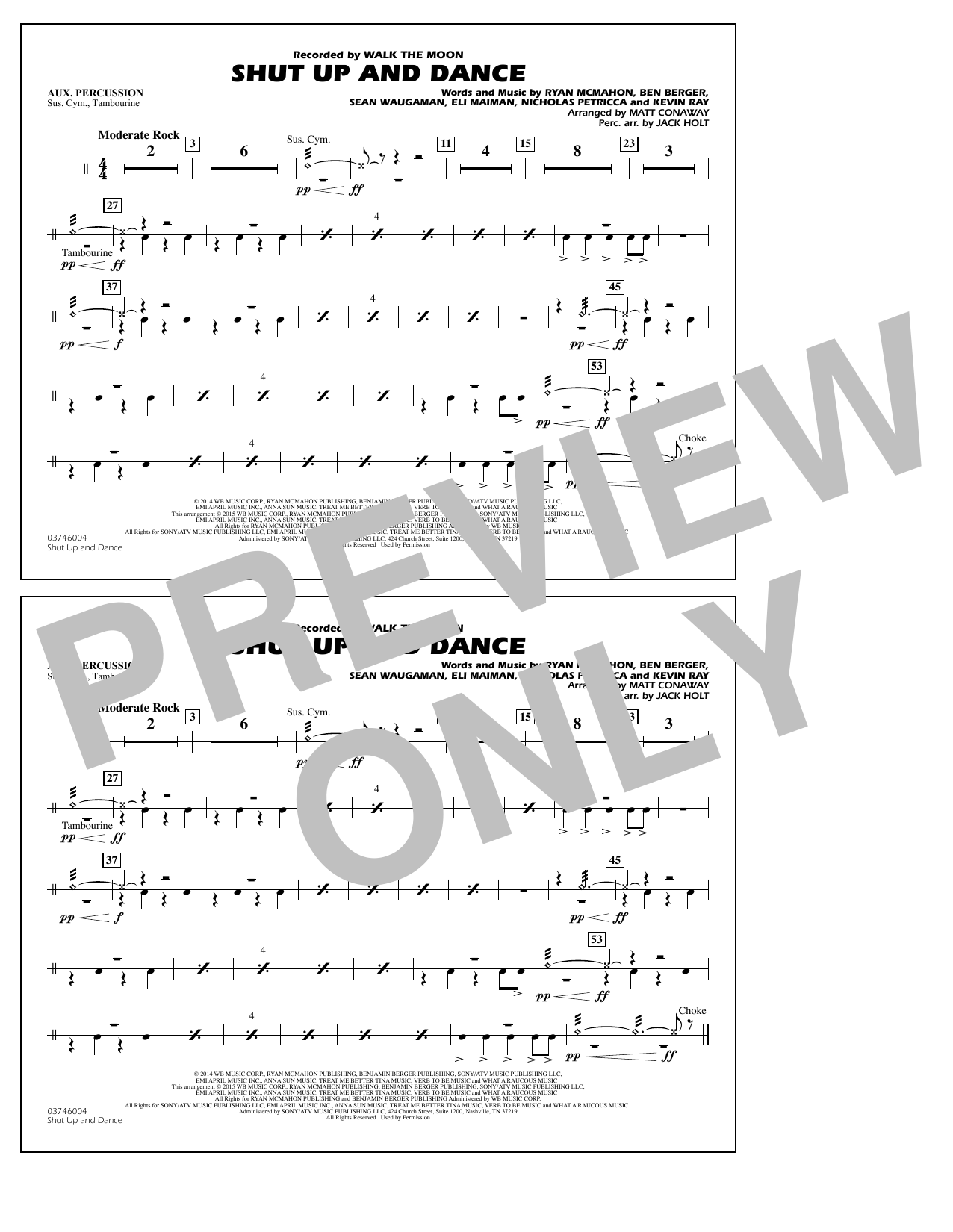 Download Walk The Moon Shut Up and Dance (Arr. Matt Conaway) - Aux Percussion Sheet Music and learn how to play Marching Band PDF digital score in minutes