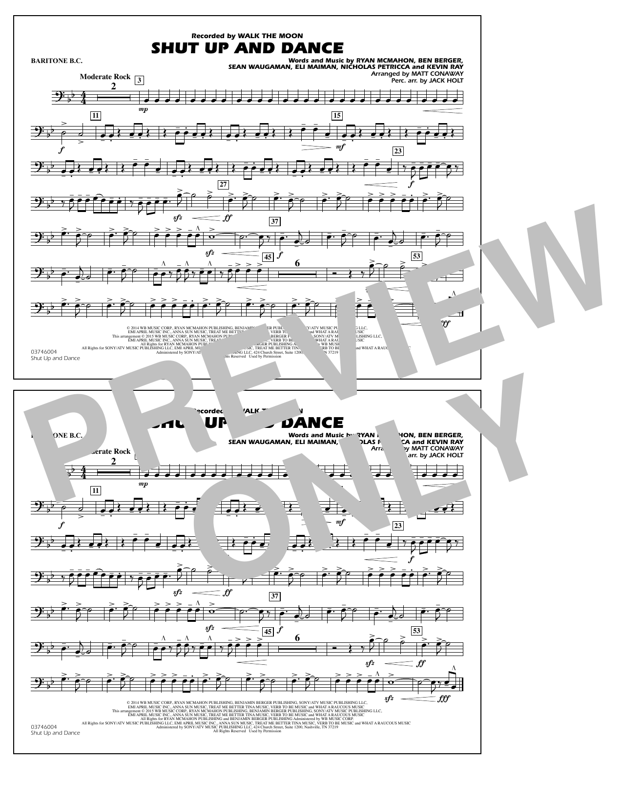 Download Walk The Moon Shut Up and Dance (Arr. Matt Conaway) - Baritone B.C. Sheet Music and learn how to play Marching Band PDF digital score in minutes