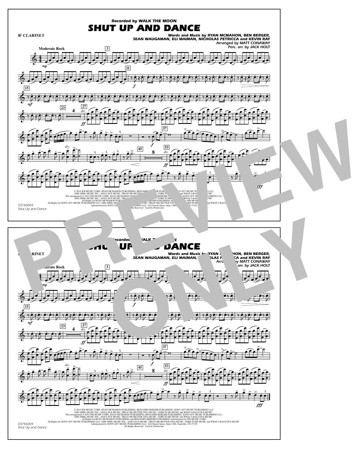 Download Walk The Moon Shut Up and Dance (Arr. Matt Conaway) - Bb Clarinet Sheet Music and learn how to play Marching Band PDF digital score in minutes