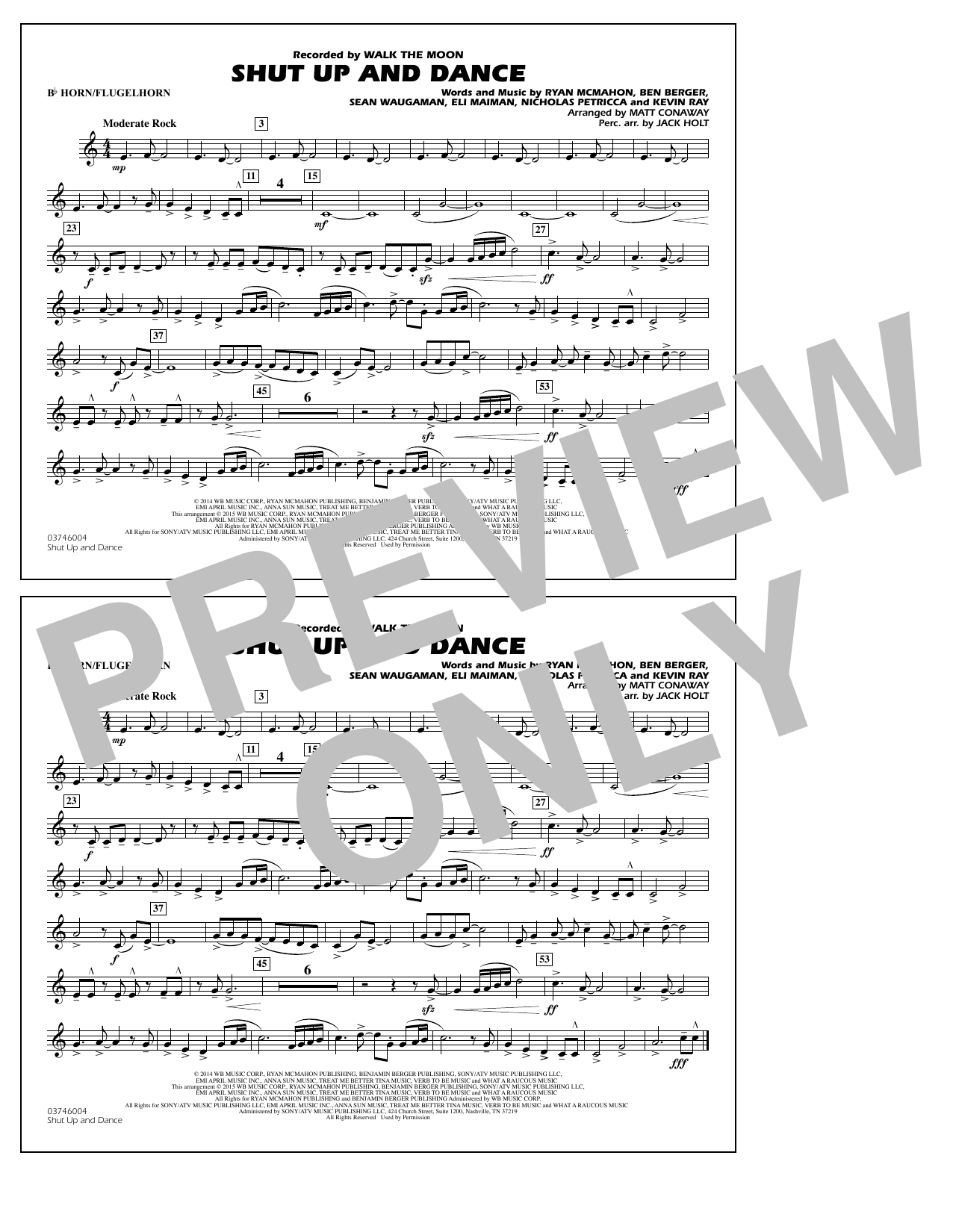 Download Walk The Moon Shut Up and Dance (Arr. Matt Conaway) - Bb Horn/Flugelhorn Sheet Music and learn how to play Marching Band PDF digital score in minutes