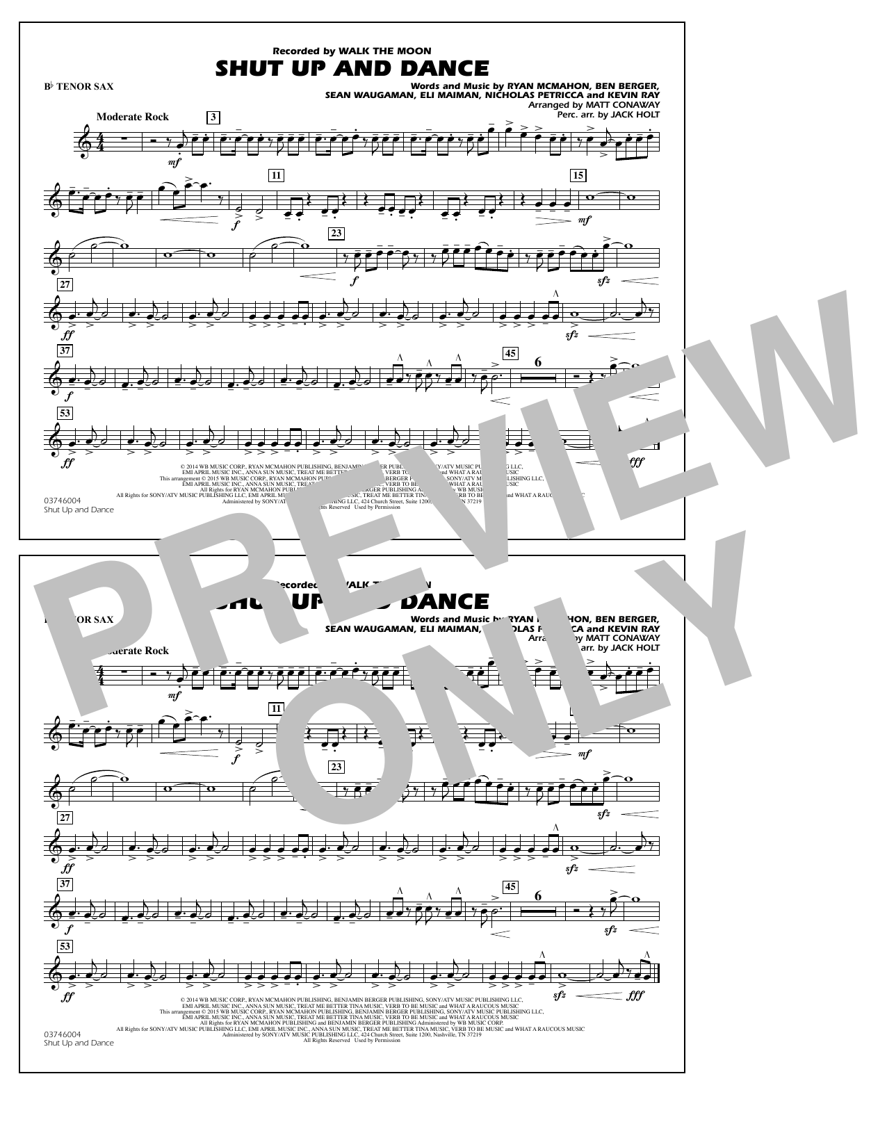 Download Walk The Moon Shut Up and Dance (Arr. Matt Conaway) - Bb Tenor Sax Sheet Music and learn how to play Marching Band PDF digital score in minutes