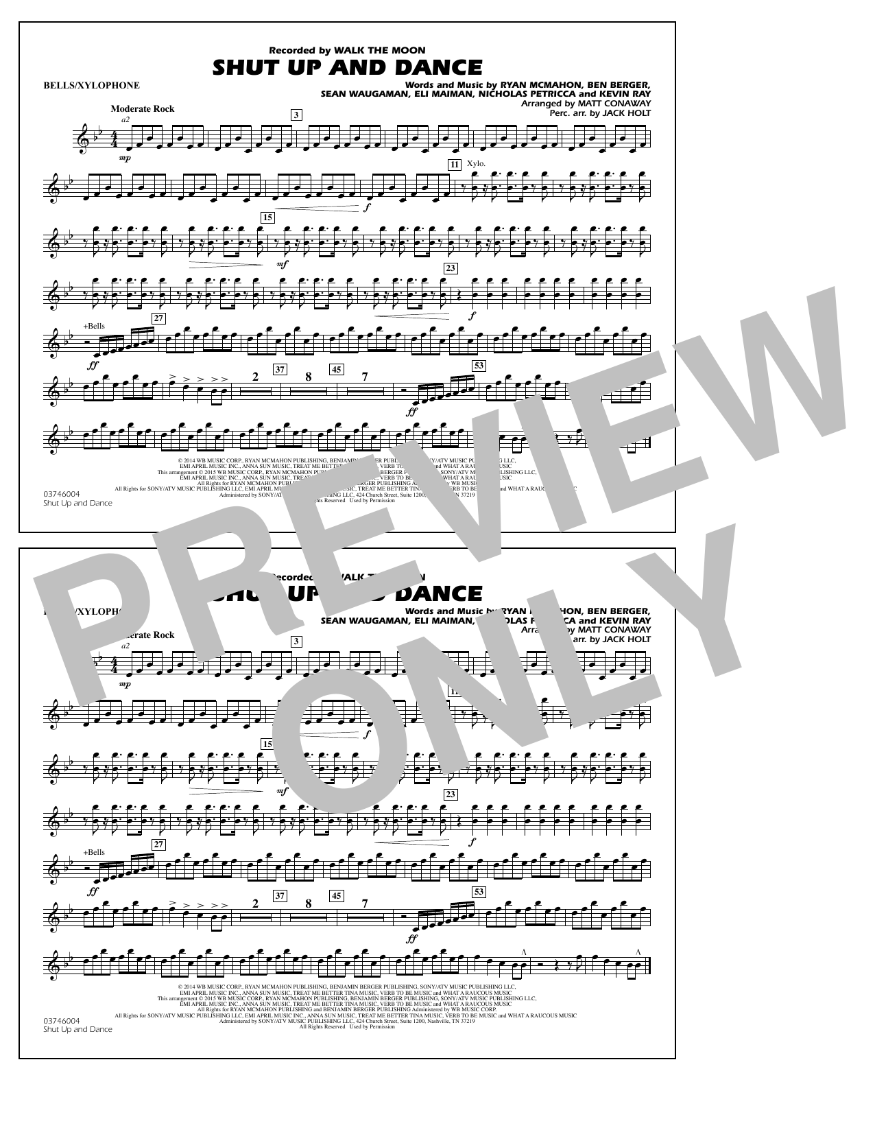 Download Walk The Moon Shut Up and Dance (Arr. Matt Conaway) - Bells/Xylophone Sheet Music and learn how to play Marching Band PDF digital score in minutes