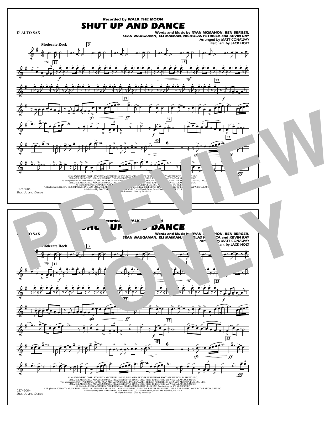 Download Walk The Moon Shut Up and Dance (Arr. Matt Conaway) - Eb Alto Sax Sheet Music and learn how to play Marching Band PDF digital score in minutes