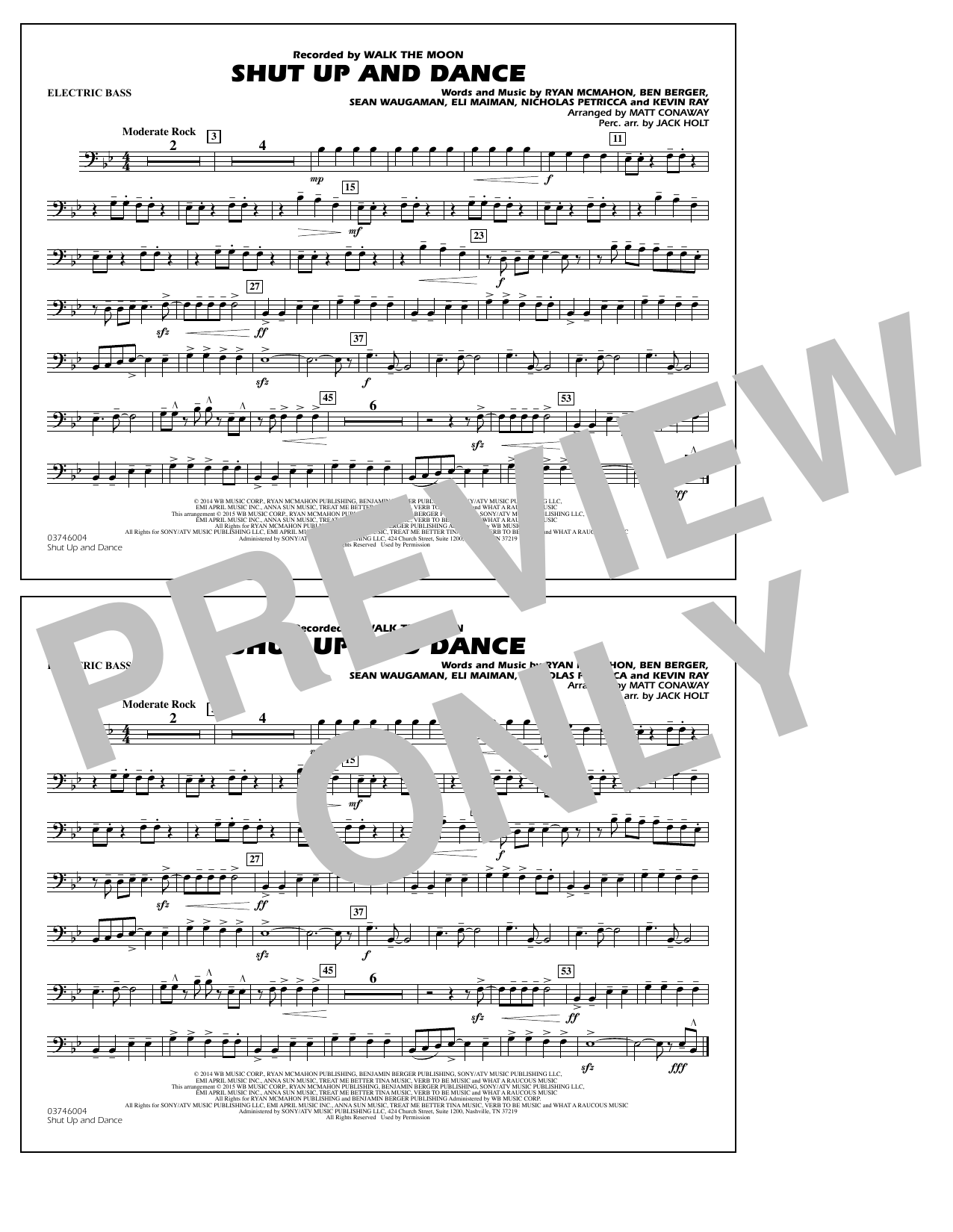 Download Walk The Moon Shut Up and Dance (Arr. Matt Conaway) - Electric Bass Sheet Music and learn how to play Marching Band PDF digital score in minutes