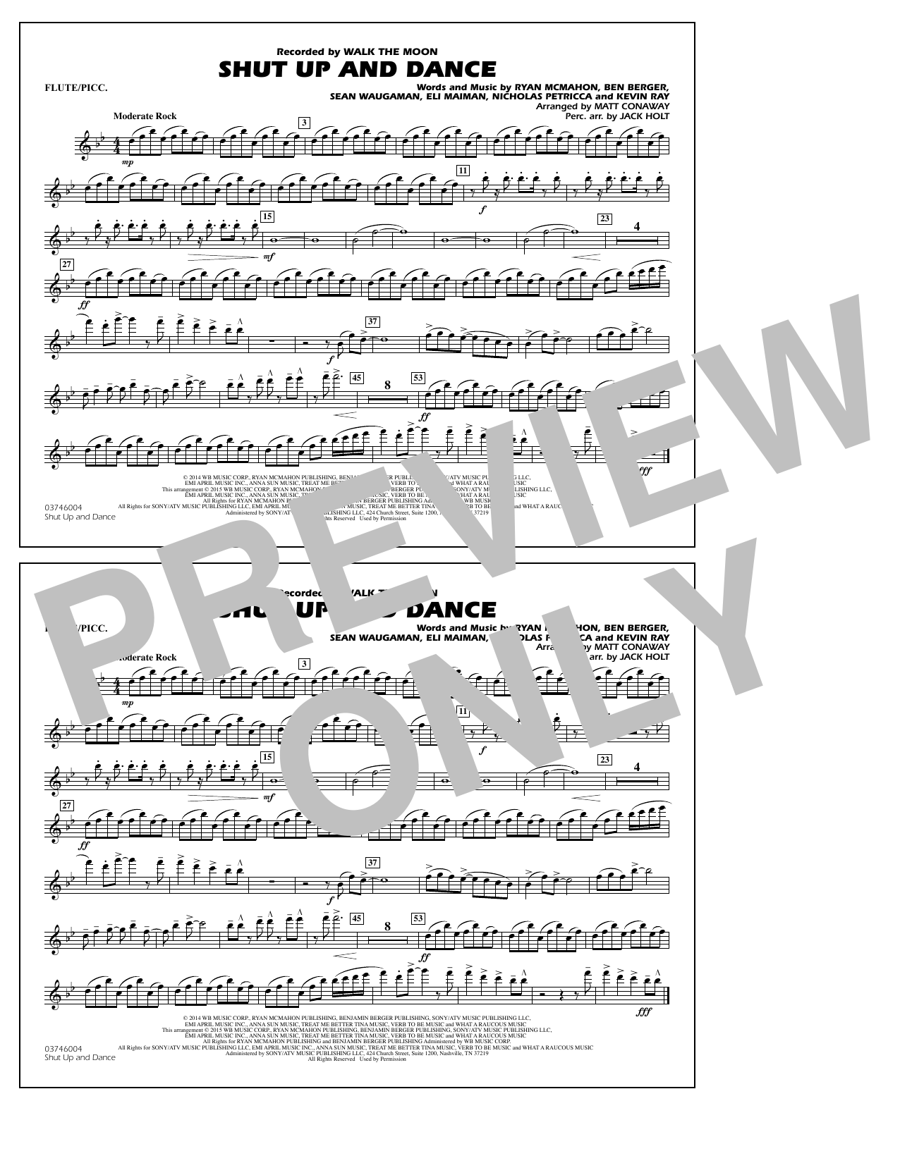 Download Walk The Moon Shut Up and Dance (Arr. Matt Conaway) - Flute/Piccolo Sheet Music and learn how to play Marching Band PDF digital score in minutes