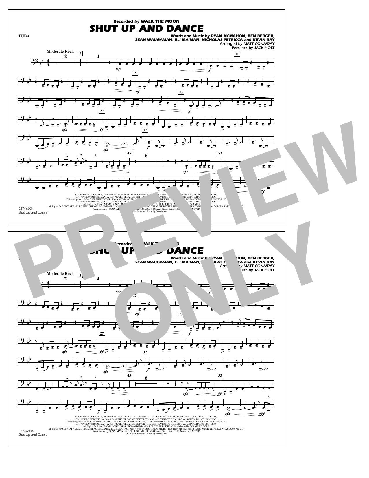 Download Walk The Moon Shut Up and Dance (Arr. Matt Conaway) - Tuba Sheet Music and learn how to play Marching Band PDF digital score in minutes