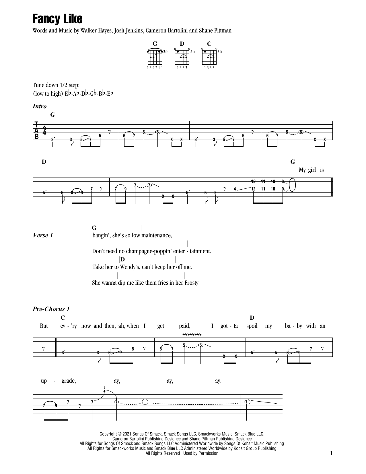 Download Walker Hayes Fancy Like Sheet Music and learn how to play Guitar Chords/Lyrics PDF digital score in minutes