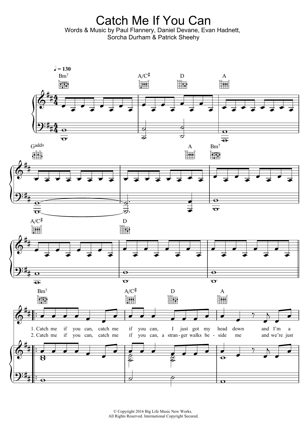 Download Walking On Cars Catch Me If You Can Sheet Music and learn how to play Piano, Vocal & Guitar (Right-Hand Melody) PDF digital score in minutes