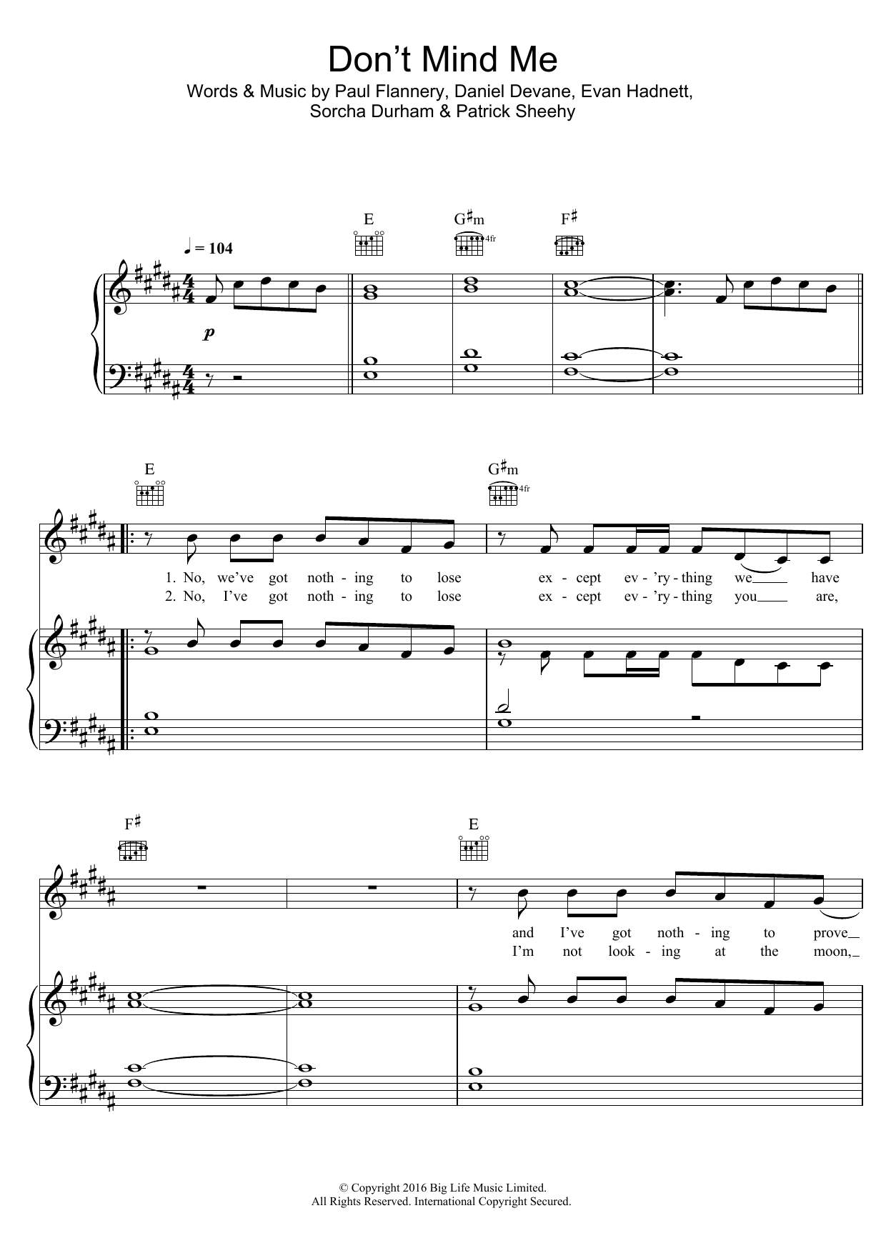 Download Walking On Cars Don't Mind Me Sheet Music and learn how to play Piano, Vocal & Guitar (Right-Hand Melody) PDF digital score in minutes