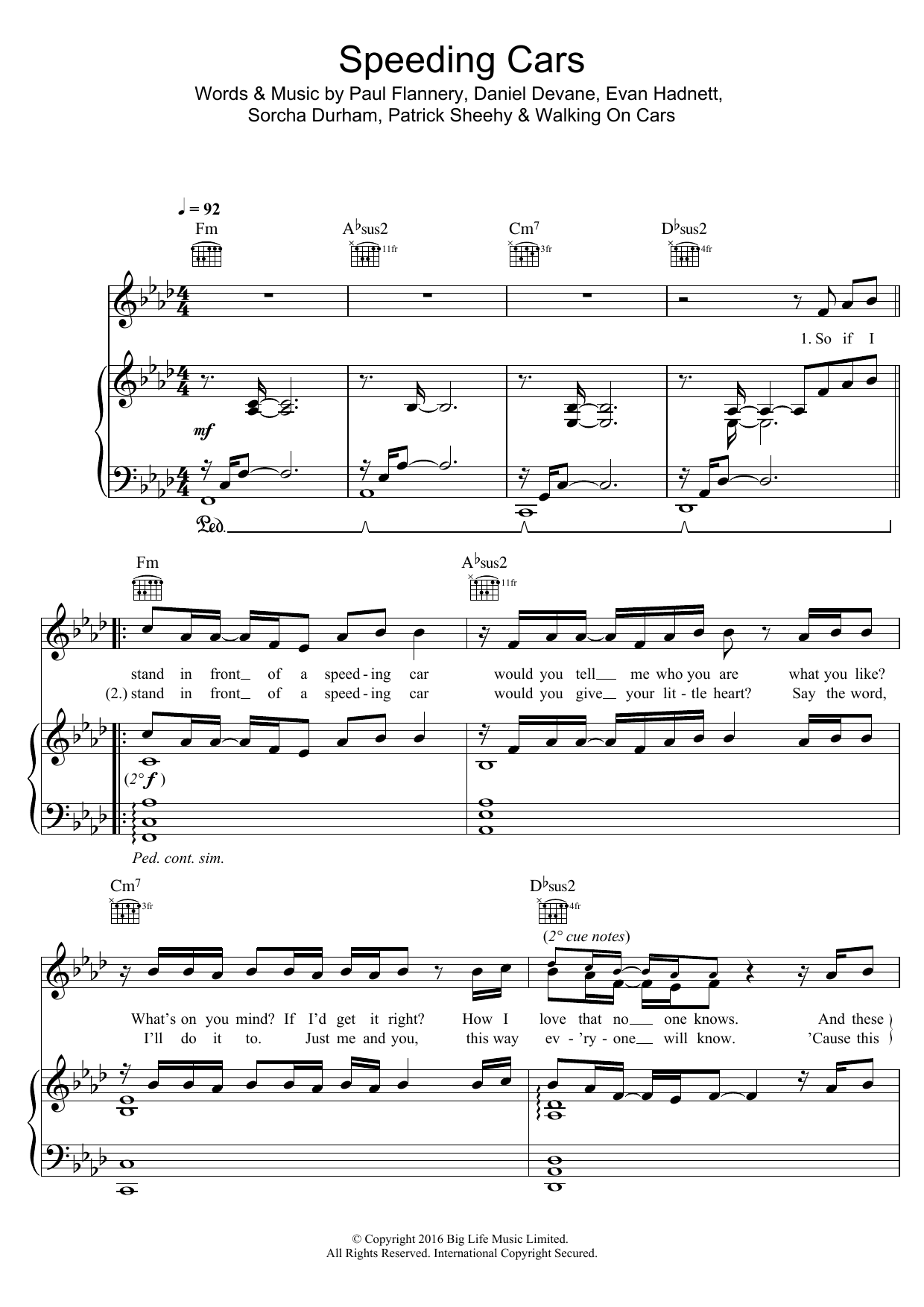 Download Walking On Cars Speeding Cars Sheet Music and learn how to play Piano, Vocal & Guitar (Right-Hand Melody) PDF digital score in minutes