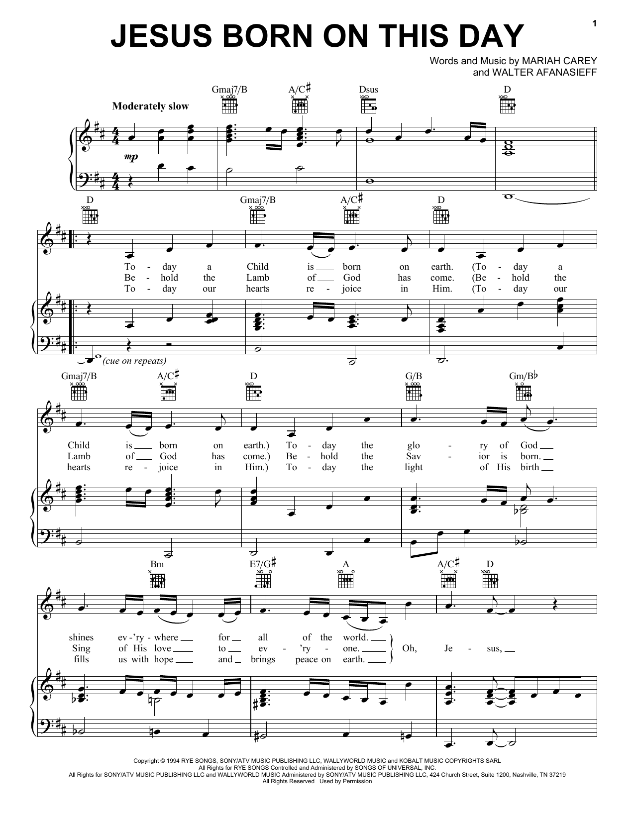Download Walter Afanasieff Jesus Born On This Day Sheet Music and learn how to play Piano, Vocal & Guitar (Right-Hand Melody) PDF digital score in minutes