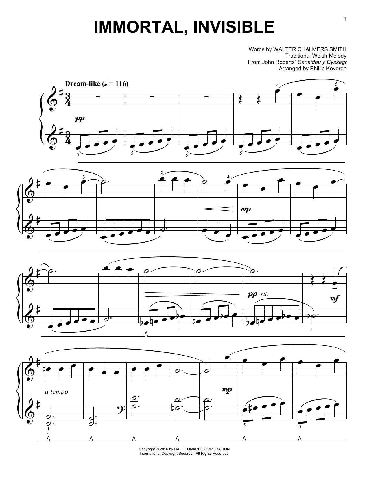 Download Phillip Keveren Immortal, Invisible Sheet Music and learn how to play Easy Piano PDF digital score in minutes