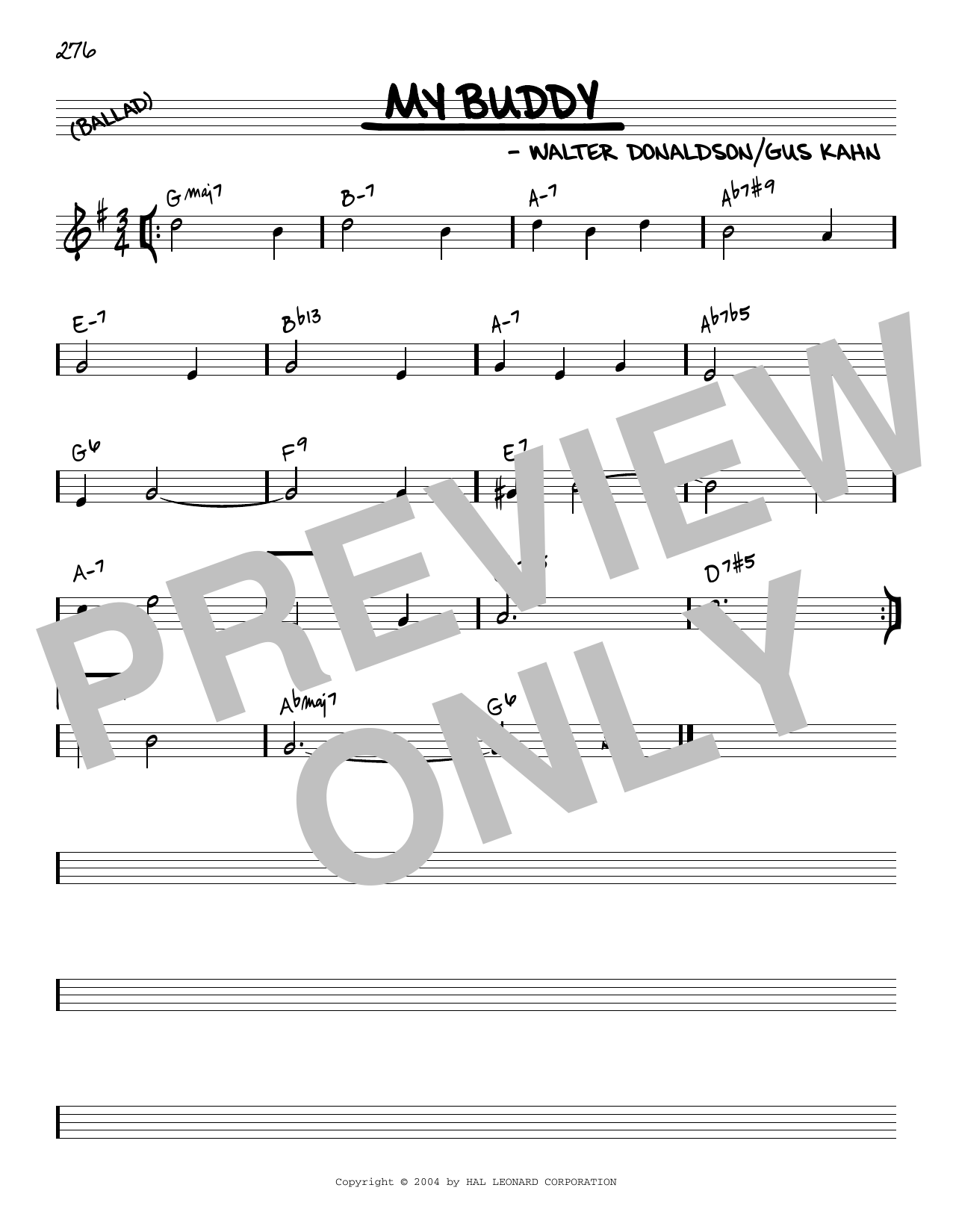 Download Walter Donaldson and Gus Kahn My Buddy [Reharmonized version] (arr. Jack Grassel) Sheet Music and learn how to play Real Book – Melody & Chords PDF digital score in minutes