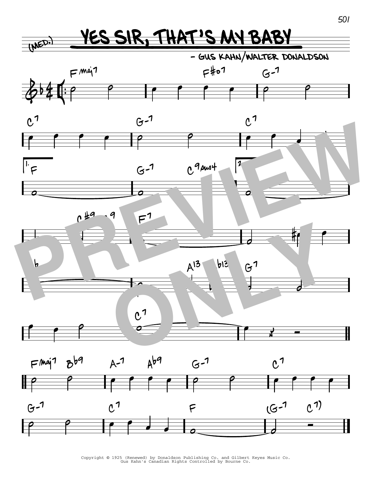 Download Walter Donaldson and Gus Kahn Yes Sir, That's My Baby Sheet Music and learn how to play Real Book – Melody & Chords PDF digital score in minutes