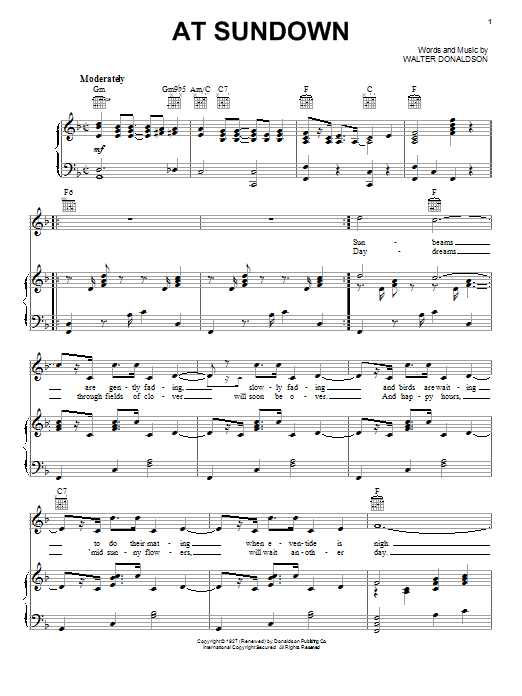 Download Walter Donaldson At Sundown Sheet Music and learn how to play Melody Line, Lyrics & Chords PDF digital score in minutes