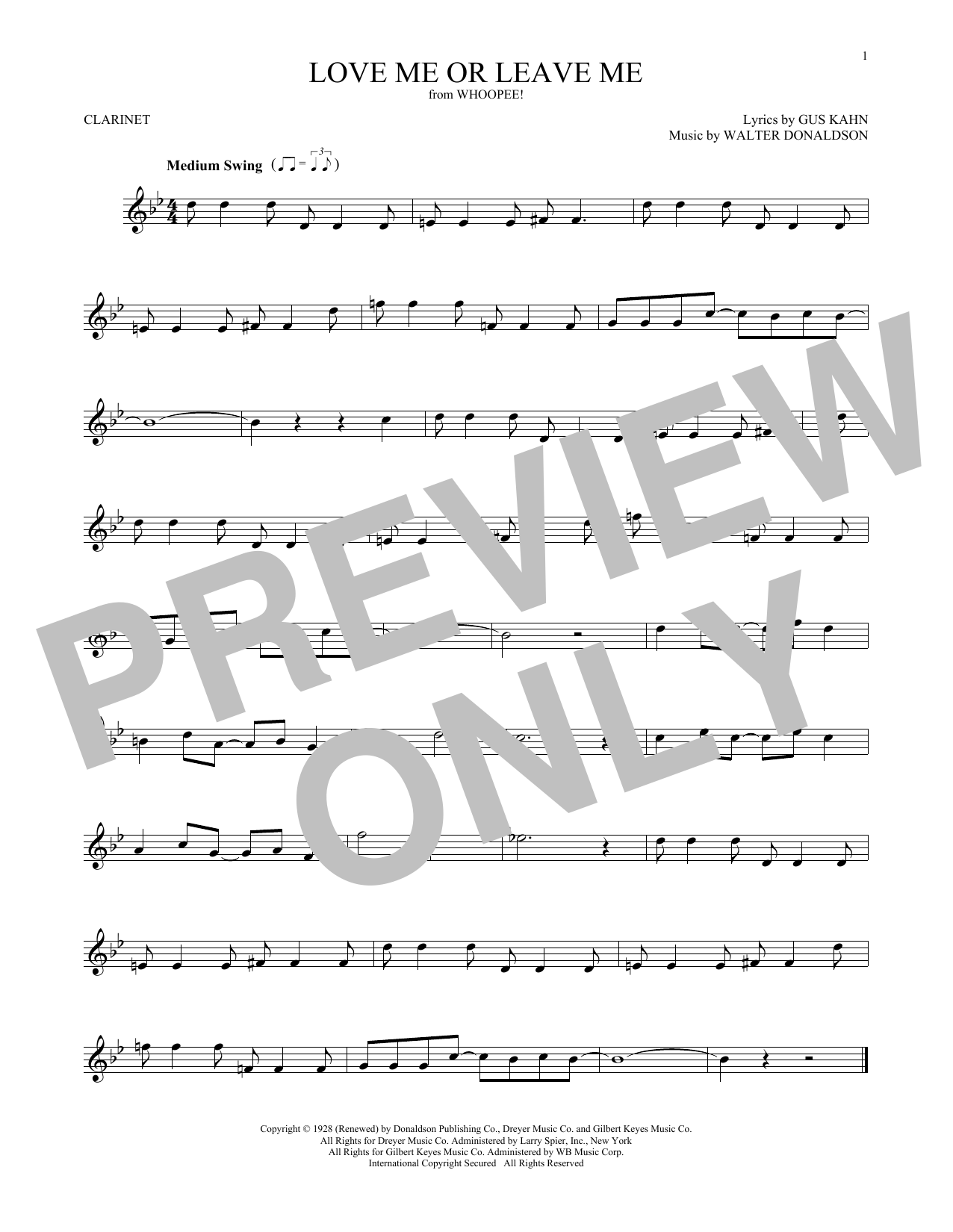 Download Walter Donaldson Love Me Or Leave Me Sheet Music and learn how to play Alto Saxophone PDF digital score in minutes