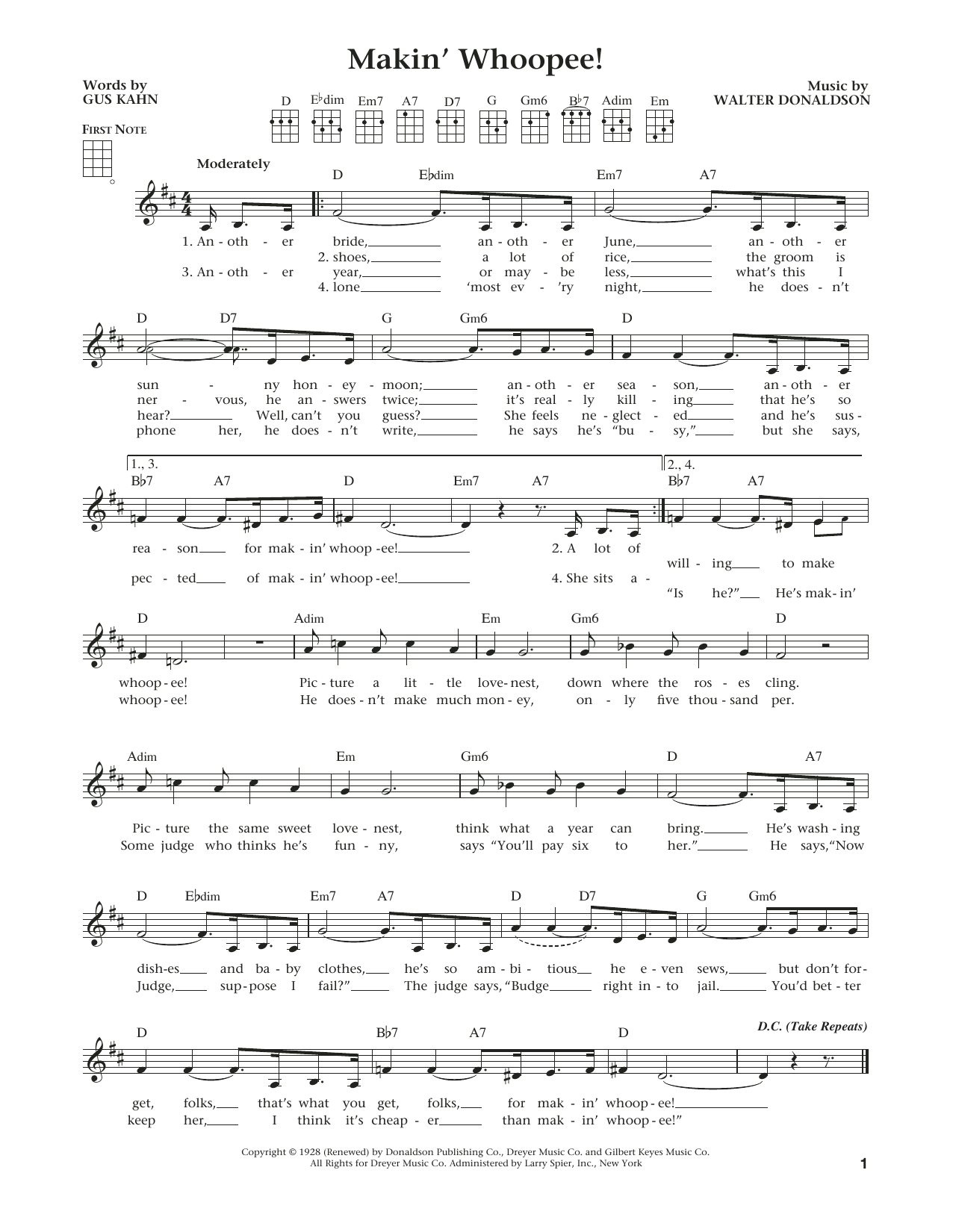 Download Walter Donaldson Makin' Whoopee! Sheet Music and learn how to play Ukulele PDF digital score in minutes