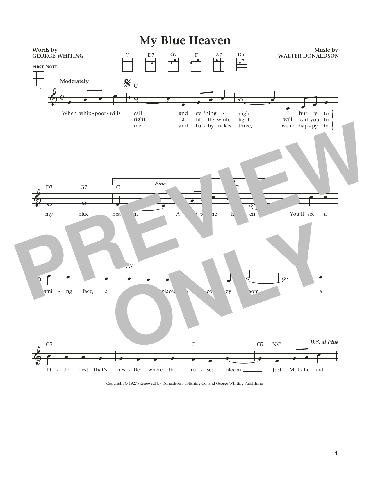 Download Walter Donaldson My Blue Heaven Sheet Music and learn how to play Ukulele PDF digital score in minutes