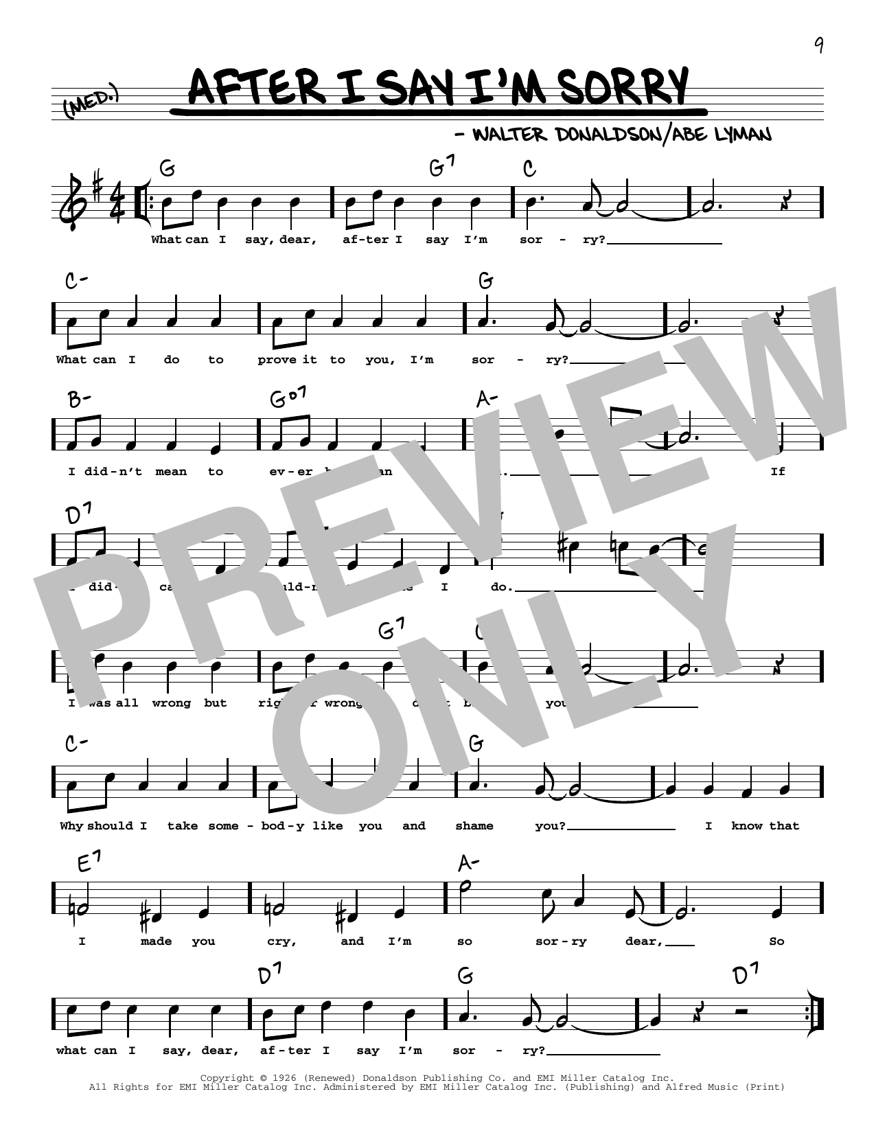 Download Walter Donaldson What Can I Say After I Say I'm Sorry (arr. Robert Rawlins) Sheet Music and learn how to play Real Book – Melody, Lyrics & Chords PDF digital score in minutes