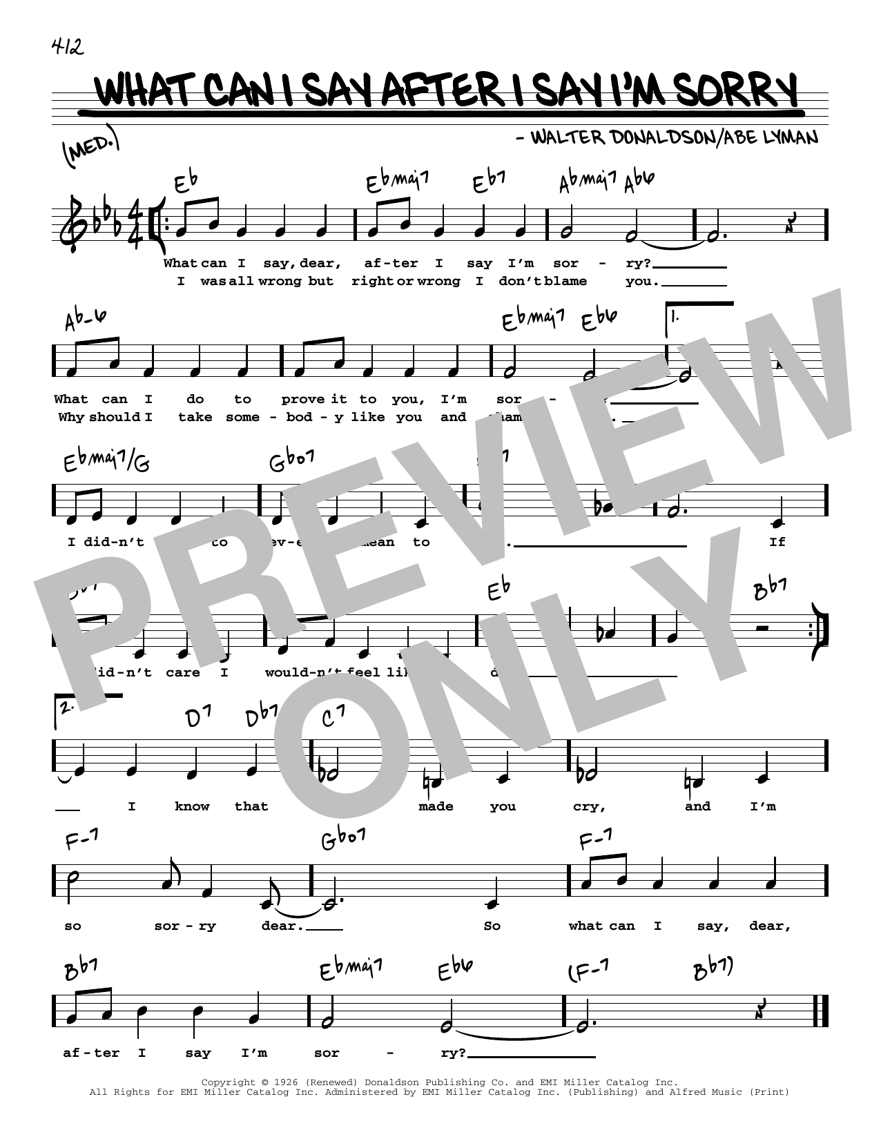 Download Walter Donaldson What Can I Say After I Say I'm Sorry (Low Voice) Sheet Music and learn how to play Real Book – Melody, Lyrics & Chords PDF digital score in minutes
