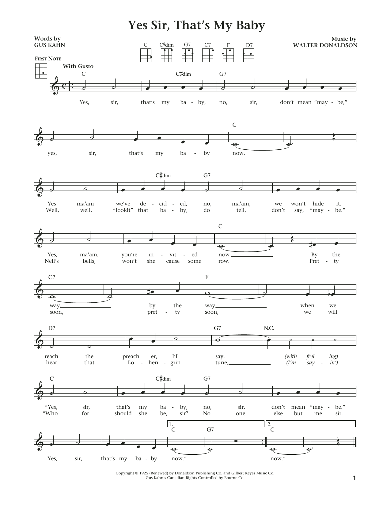 Download Walter Donaldson Yes Sir, That's My Baby Sheet Music and learn how to play Ukulele PDF digital score in minutes