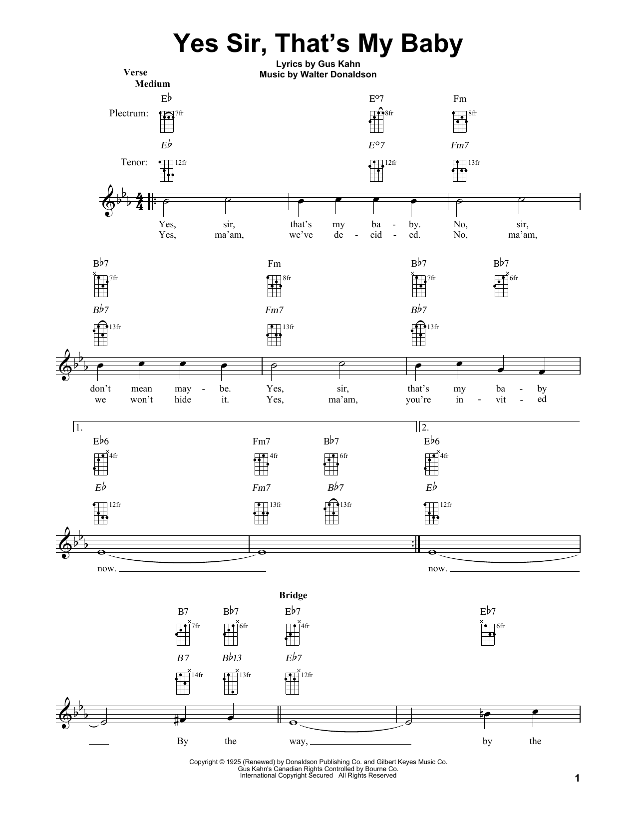 Download Walter Donaldson Yes Sir, That's My Baby Sheet Music and learn how to play Banjo PDF digital score in minutes