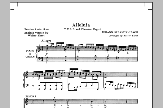 Download J.S. Bach Alleluia (from Cantata 142) (arr. Walter Ehret) Sheet Music and learn how to play TTBB PDF digital score in minutes