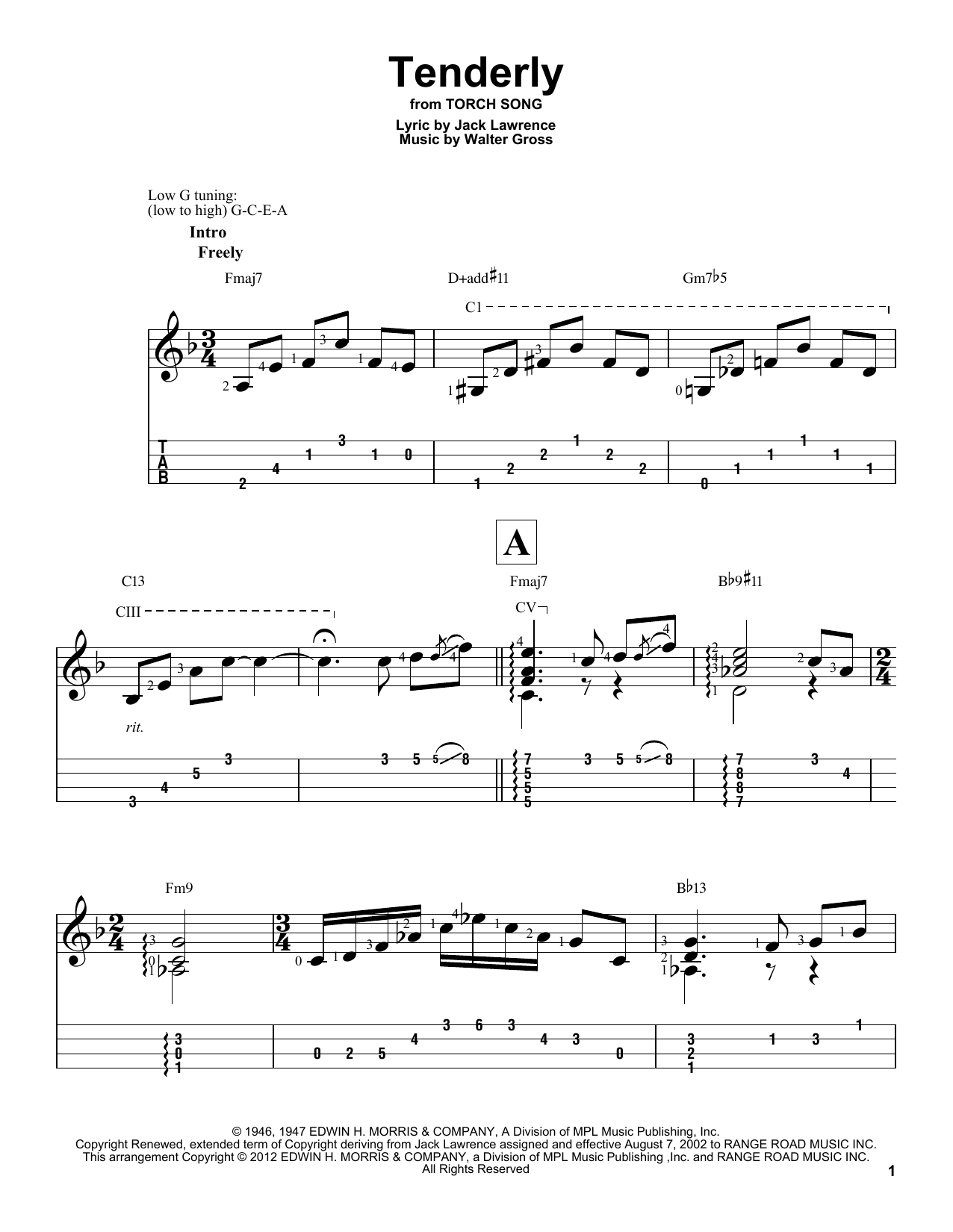 Download Walter Gross Tenderly Sheet Music and learn how to play Piano (Big Notes) PDF digital score in minutes