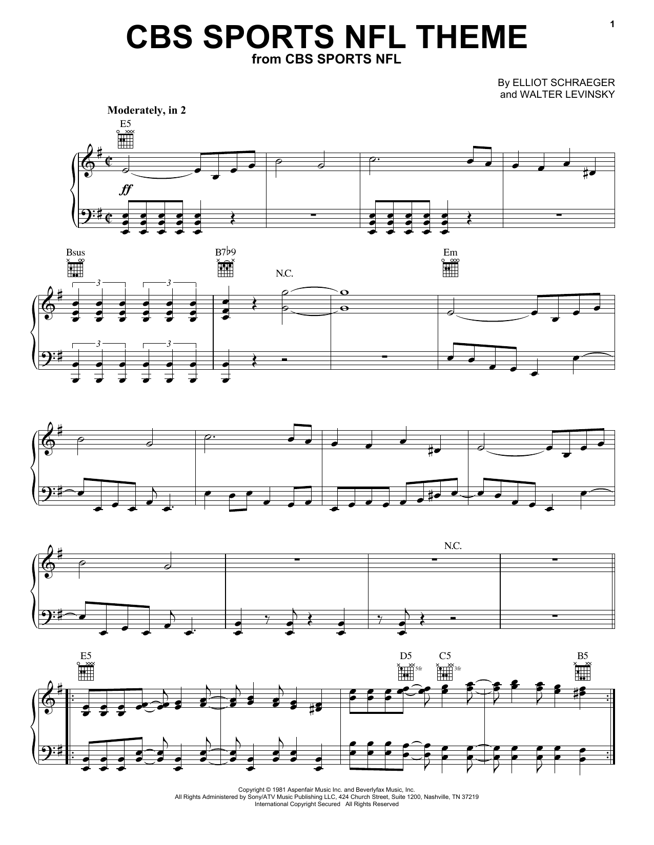 Download Walter Levinsky CBS Sports NFL Theme Sheet Music and learn how to play Piano Solo PDF digital score in minutes