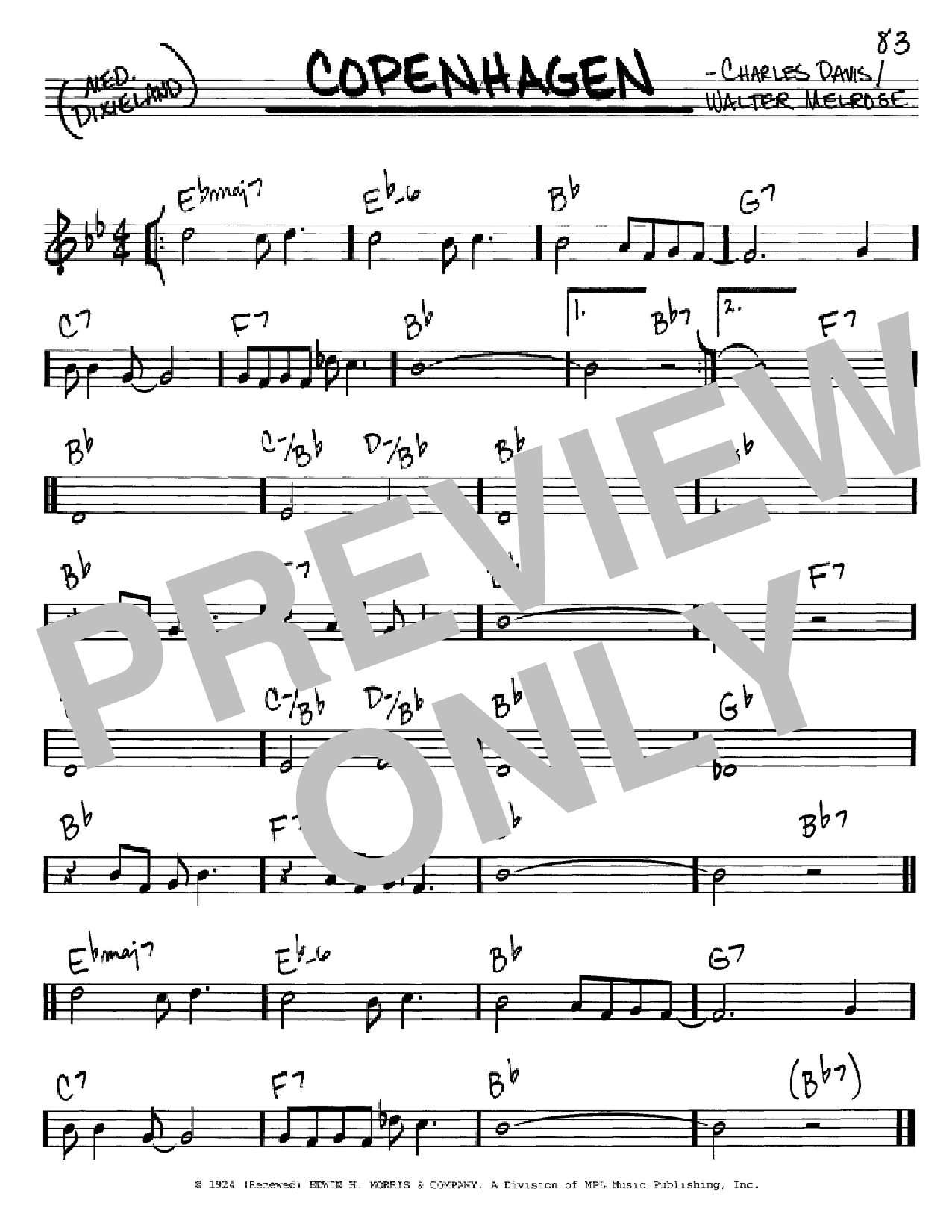Download Walter Melrose Copenhagen Sheet Music and learn how to play Real Book - Melody & Chords - C Instruments PDF digital score in minutes