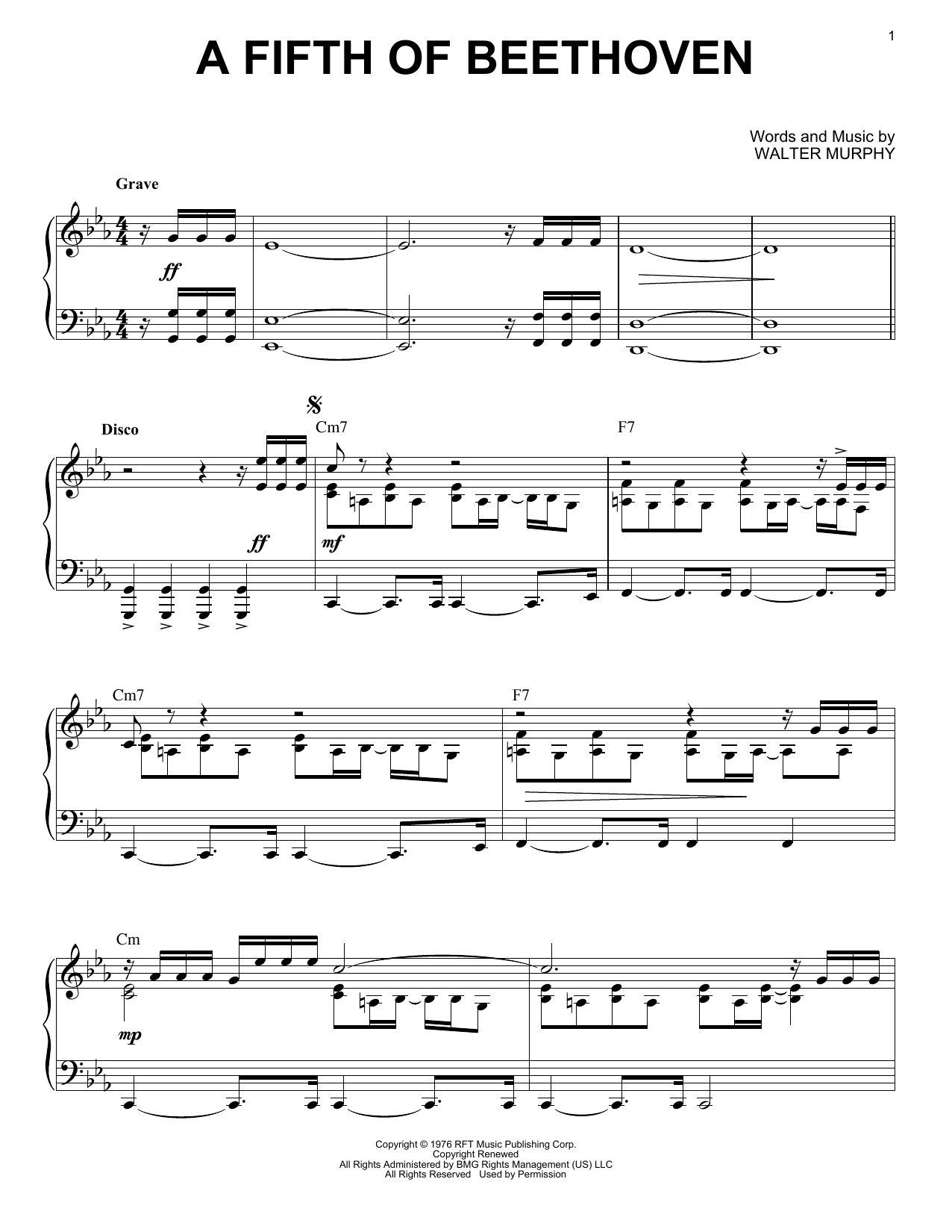 Download Walter Murphy A Fifth Of Beethoven Sheet Music and learn how to play Piano PDF digital score in minutes