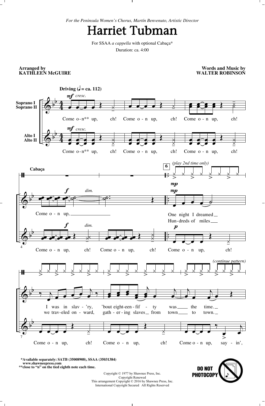 Download Kathleen McGuire Harriet Tubman Sheet Music and learn how to play SSA PDF digital score in minutes