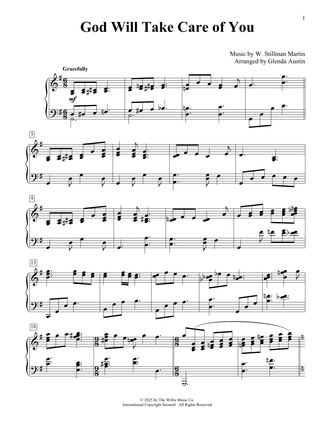 Download W. Stillman Martin God Will Take Care Of You (arr. Glenda Austin) Sheet Music and learn how to play Educational Piano PDF digital score in minutes