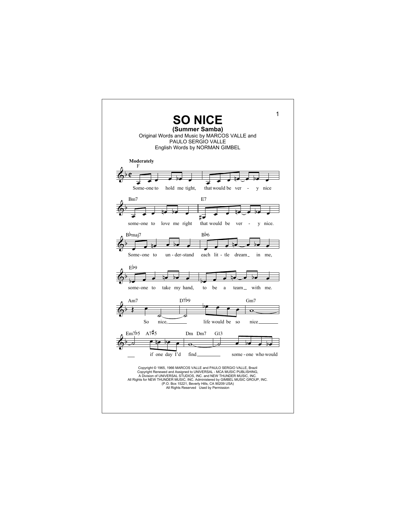 Download Walter Wanderley So Nice (Summer Samba) Sheet Music and learn how to play Melody Line, Lyrics & Chords PDF digital score in minutes