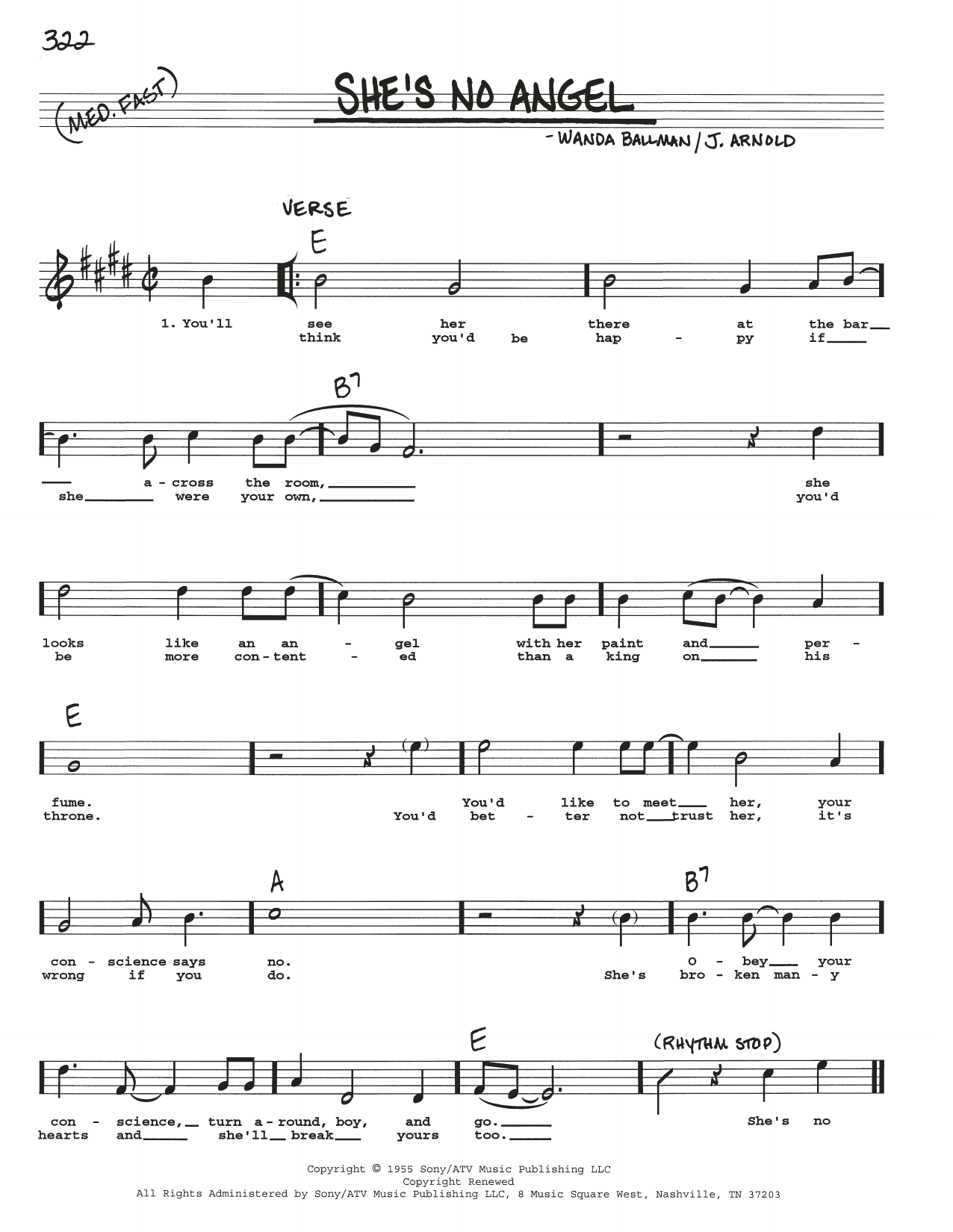 Download Wanda Ballman She's No Angel Sheet Music and learn how to play Real Book – Melody, Lyrics & Chords PDF digital score in minutes
