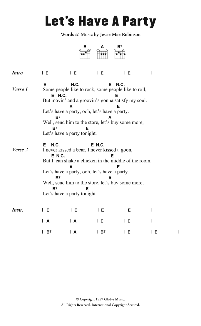 Download Wanda Jackson Let's Have A Party Sheet Music and learn how to play Lyrics & Chords PDF digital score in minutes