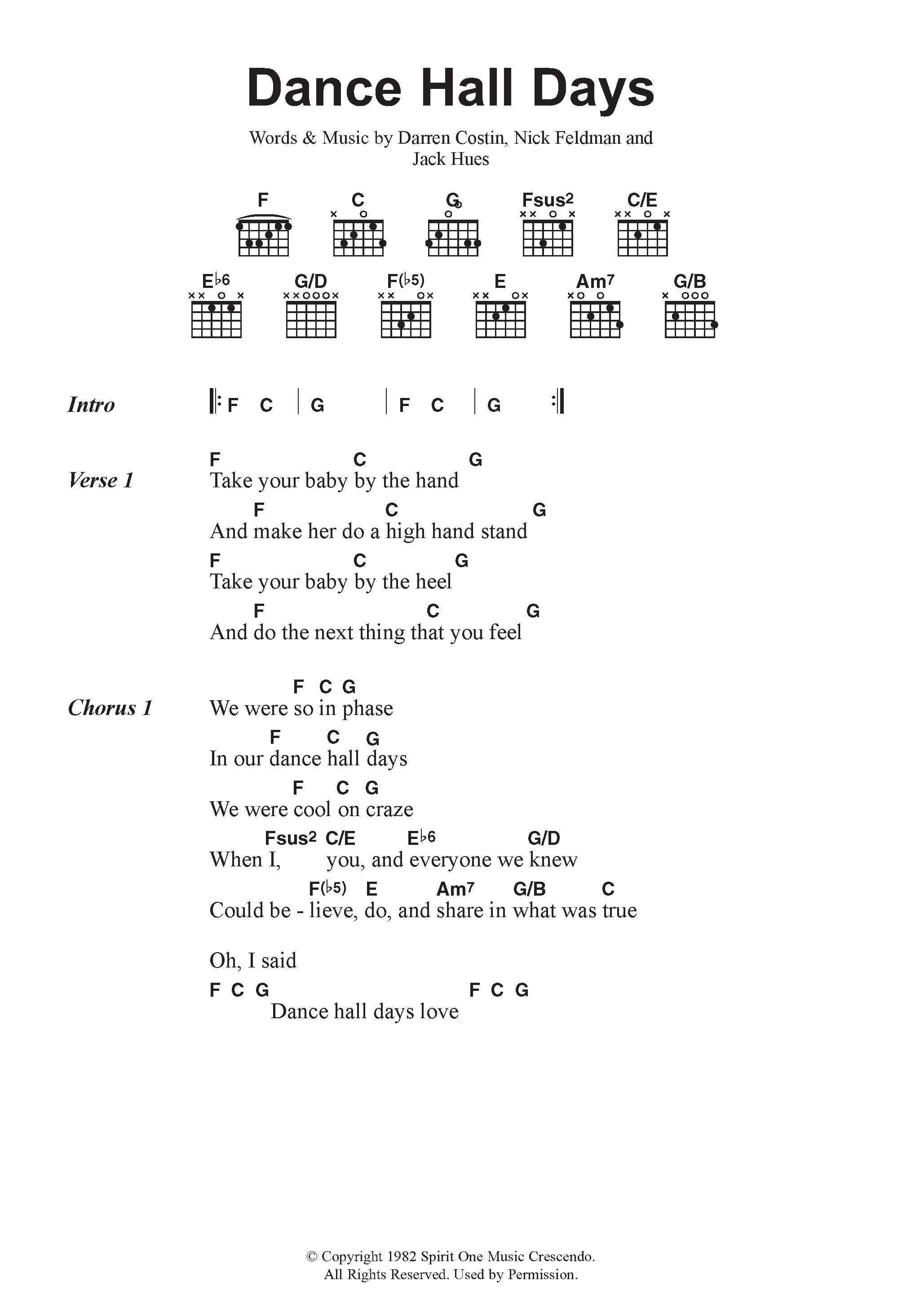 Download Wang Chung Dance Hall Days Sheet Music and learn how to play Lyrics & Chords PDF digital score in minutes