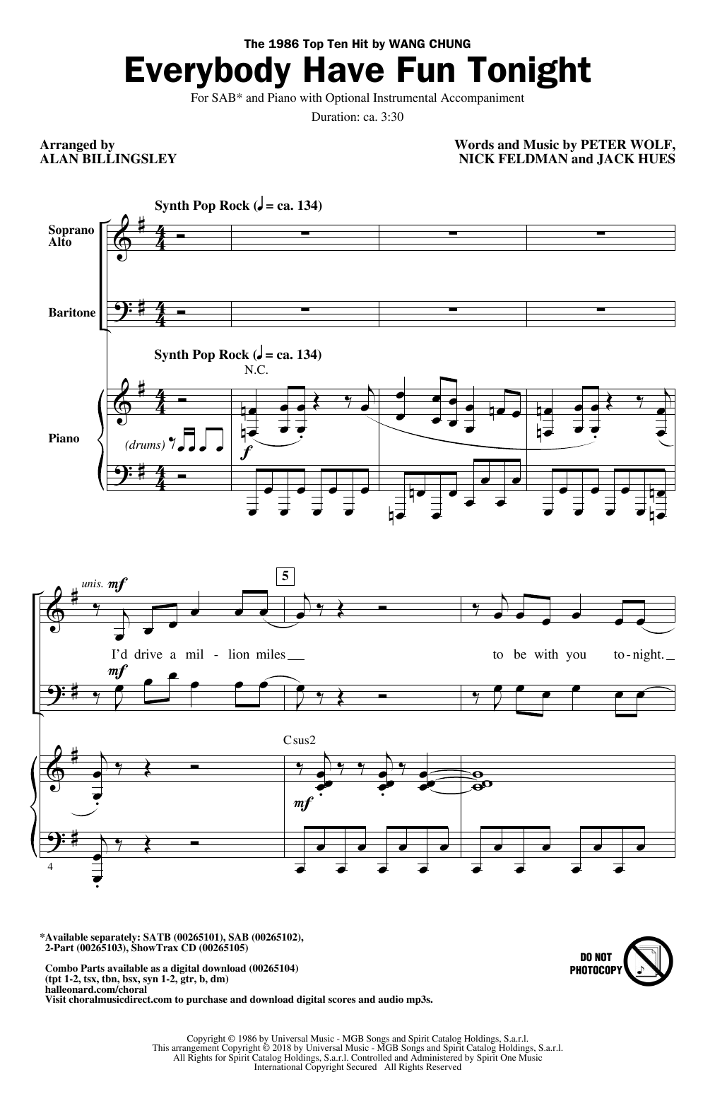 Download Wang Chung Everybody Have Fun Tonight (arr. Alan Billingsley) Sheet Music and learn how to play 2-Part Choir PDF digital score in minutes