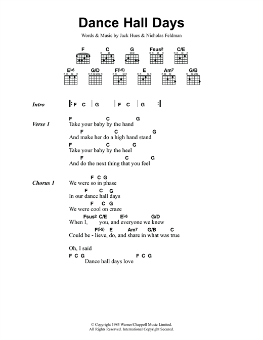 Download Wang Chung Dance Hall Days Sheet Music and learn how to play Lyrics & Chords PDF digital score in minutes