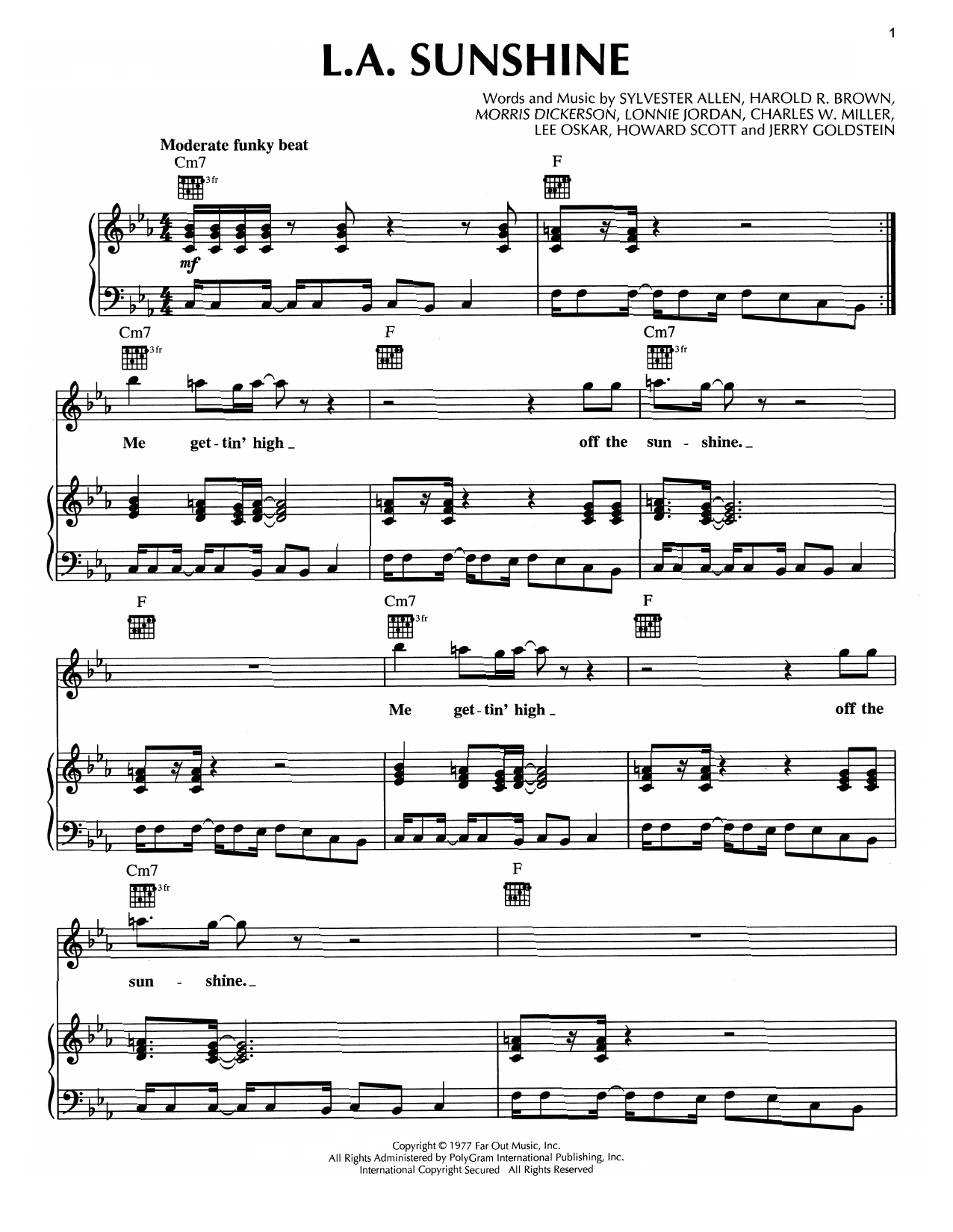 Download War L.A. Sunshine Sheet Music and learn how to play Piano, Vocal & Guitar (Right-Hand Melody) PDF digital score in minutes