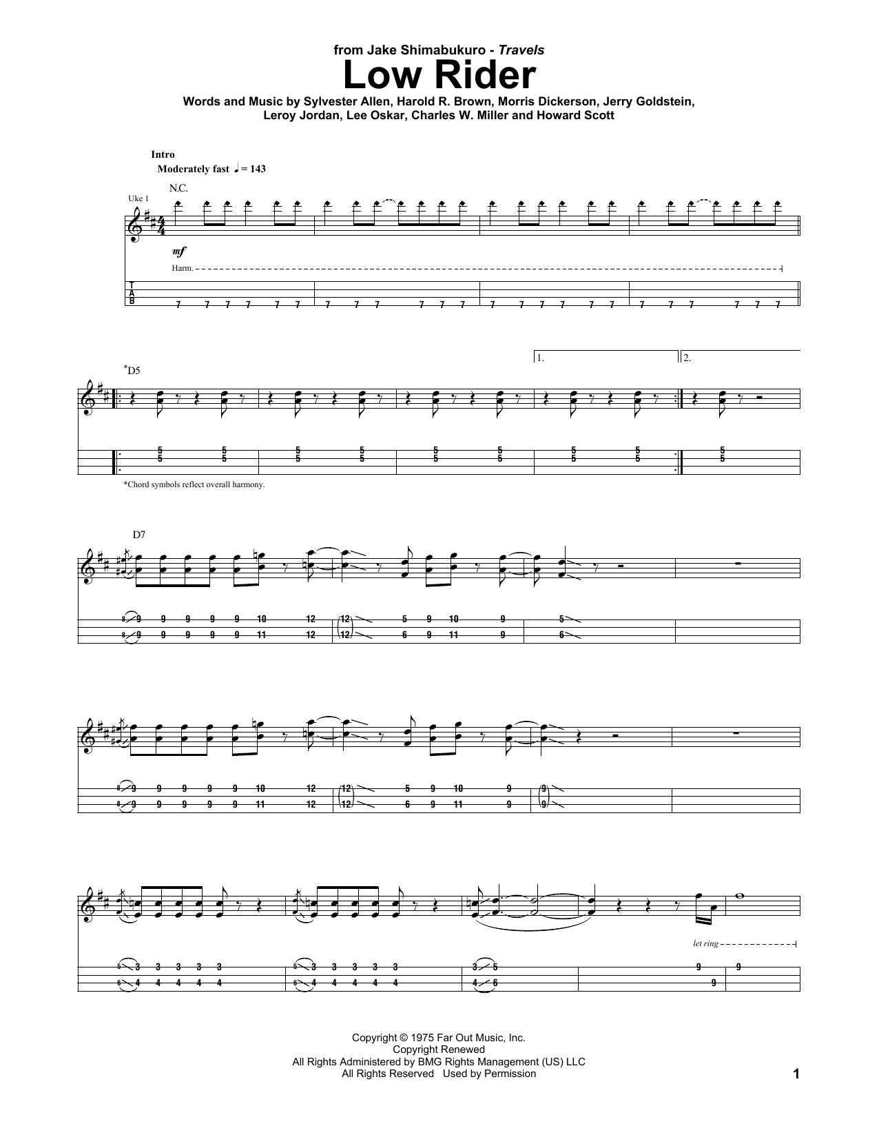 Download Jake Shimabukuro Low Rider Sheet Music and learn how to play UKETAB PDF digital score in minutes