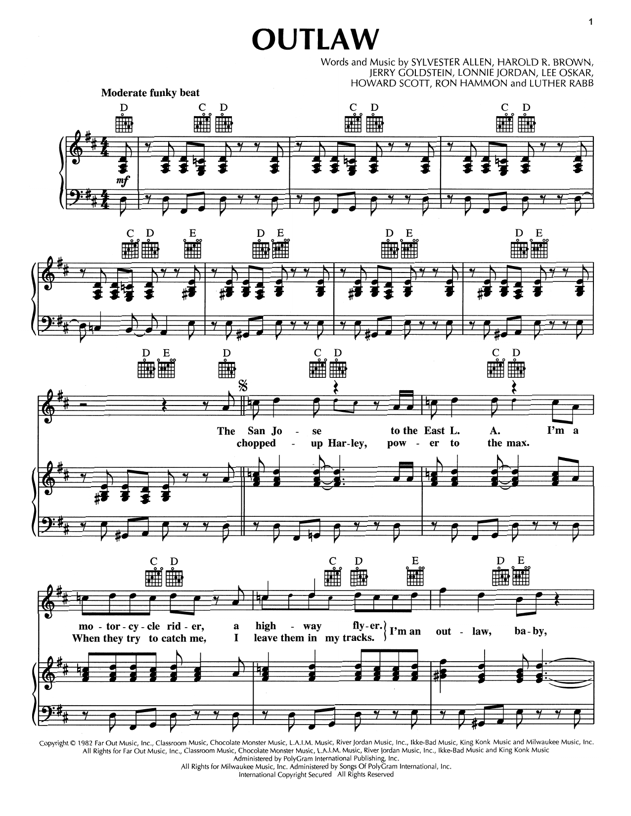 Download War Outlaw Sheet Music and learn how to play Piano, Vocal & Guitar (Right-Hand Melody) PDF digital score in minutes