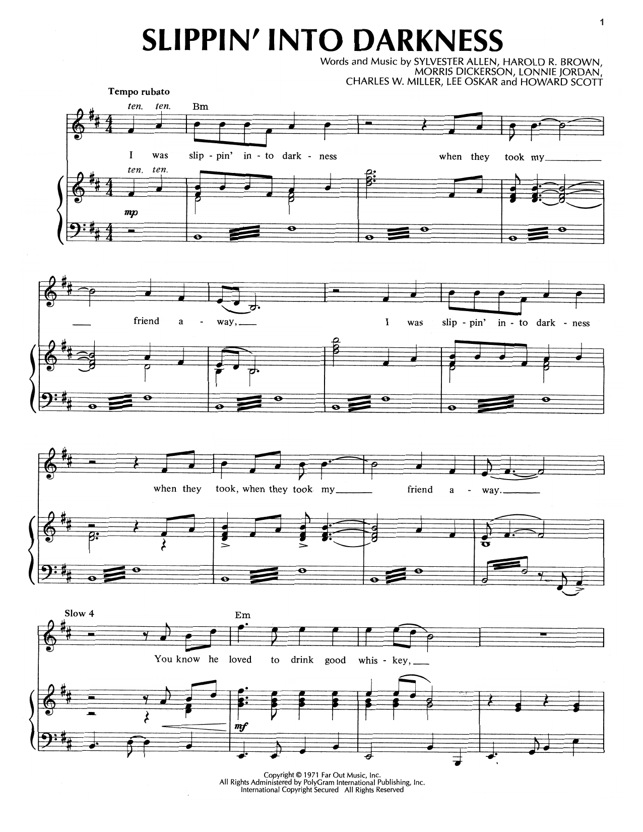 Download War Slippin' Into Darkness Sheet Music and learn how to play Piano, Vocal & Guitar (Right-Hand Melody) PDF digital score in minutes