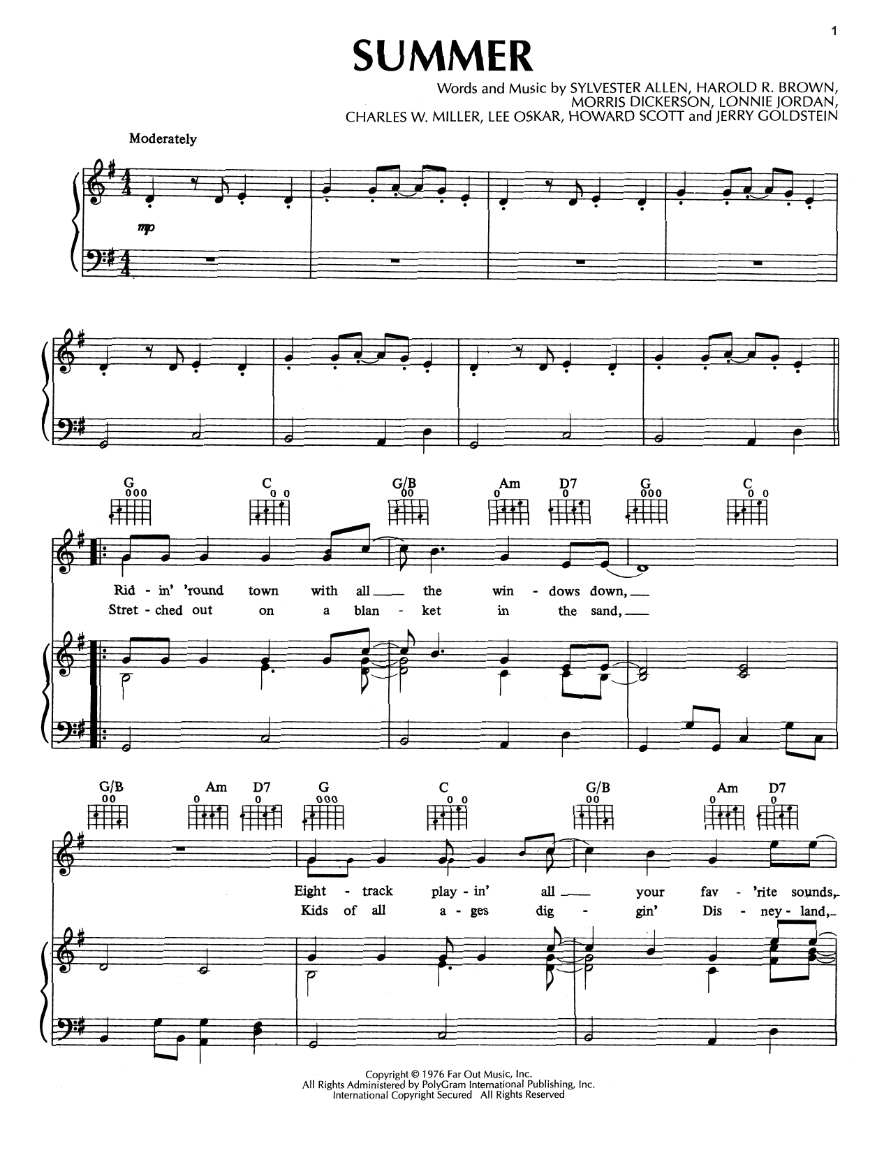 Download War Summer Sheet Music and learn how to play Piano, Vocal & Guitar (Right-Hand Melody) PDF digital score in minutes