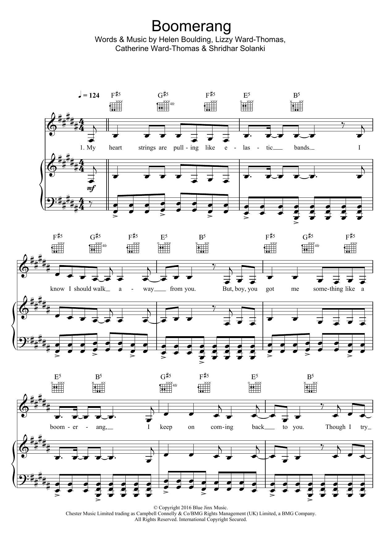Download Ward Thomas Boomerang Sheet Music and learn how to play Piano, Vocal & Guitar (Right-Hand Melody) PDF digital score in minutes