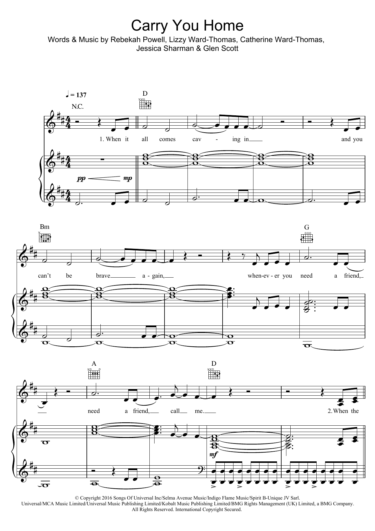 Download Ward Thomas Carry You Home Sheet Music and learn how to play Lyrics & Chords PDF digital score in minutes