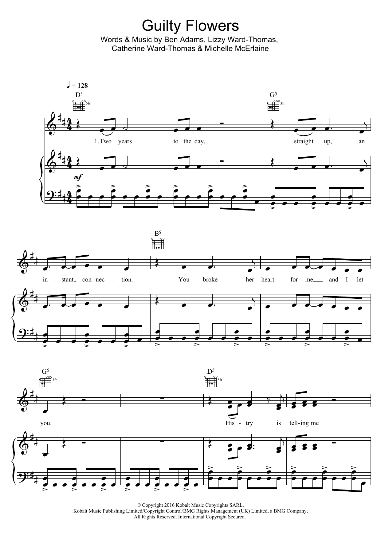 Download Ward Thomas Guilty Flowers Sheet Music and learn how to play Piano, Vocal & Guitar (Right-Hand Melody) PDF digital score in minutes